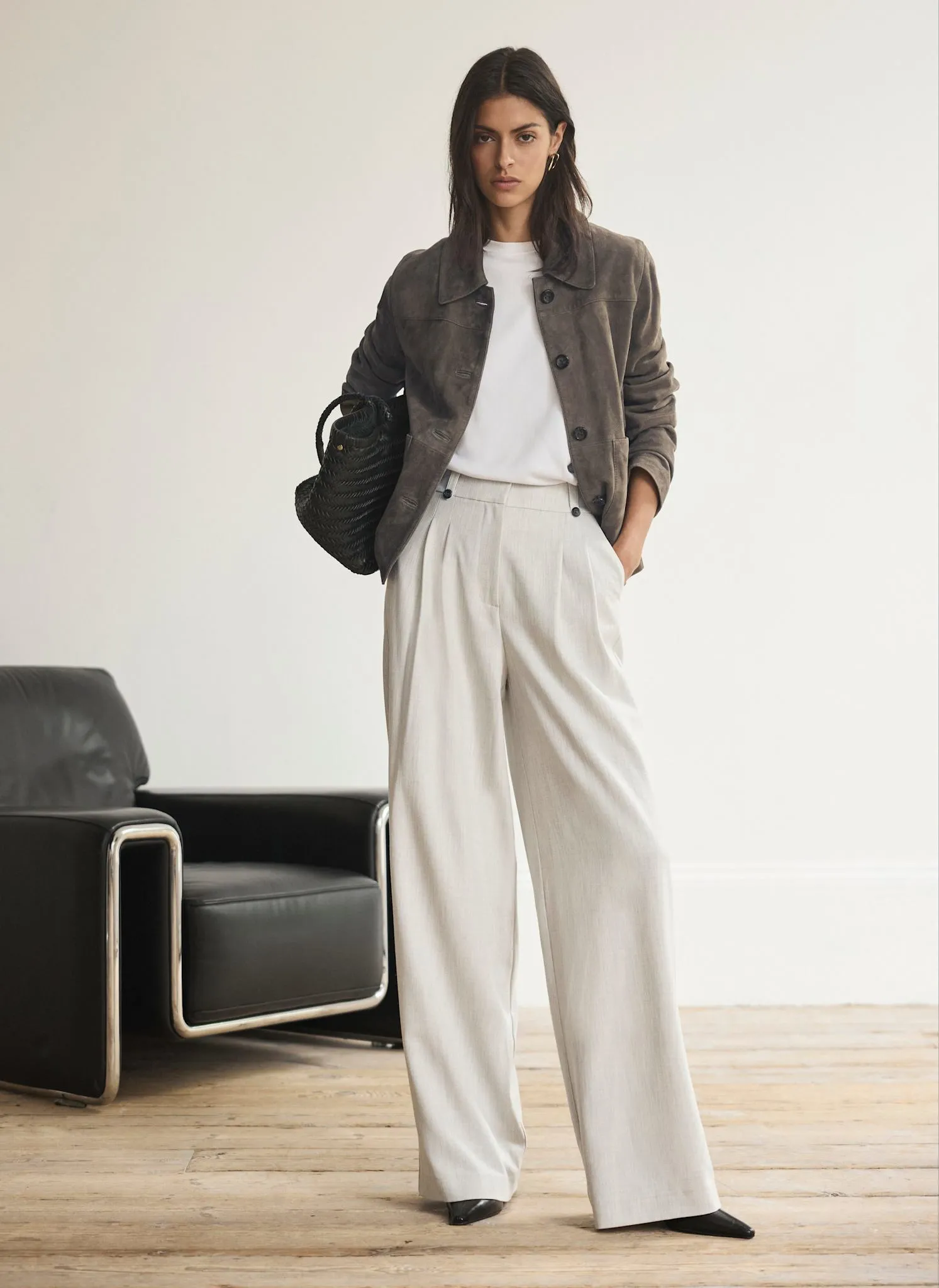 Grey Pleated Tailored Wide Trousers sold by Mint Velvet product image thumbnail 5