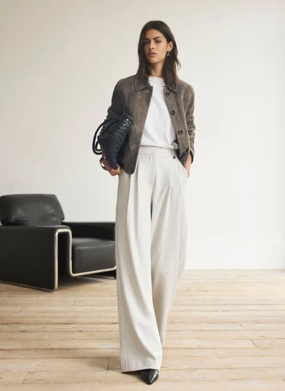 Grey Pleated Tailored Wide Trousers made by Mint Velvet