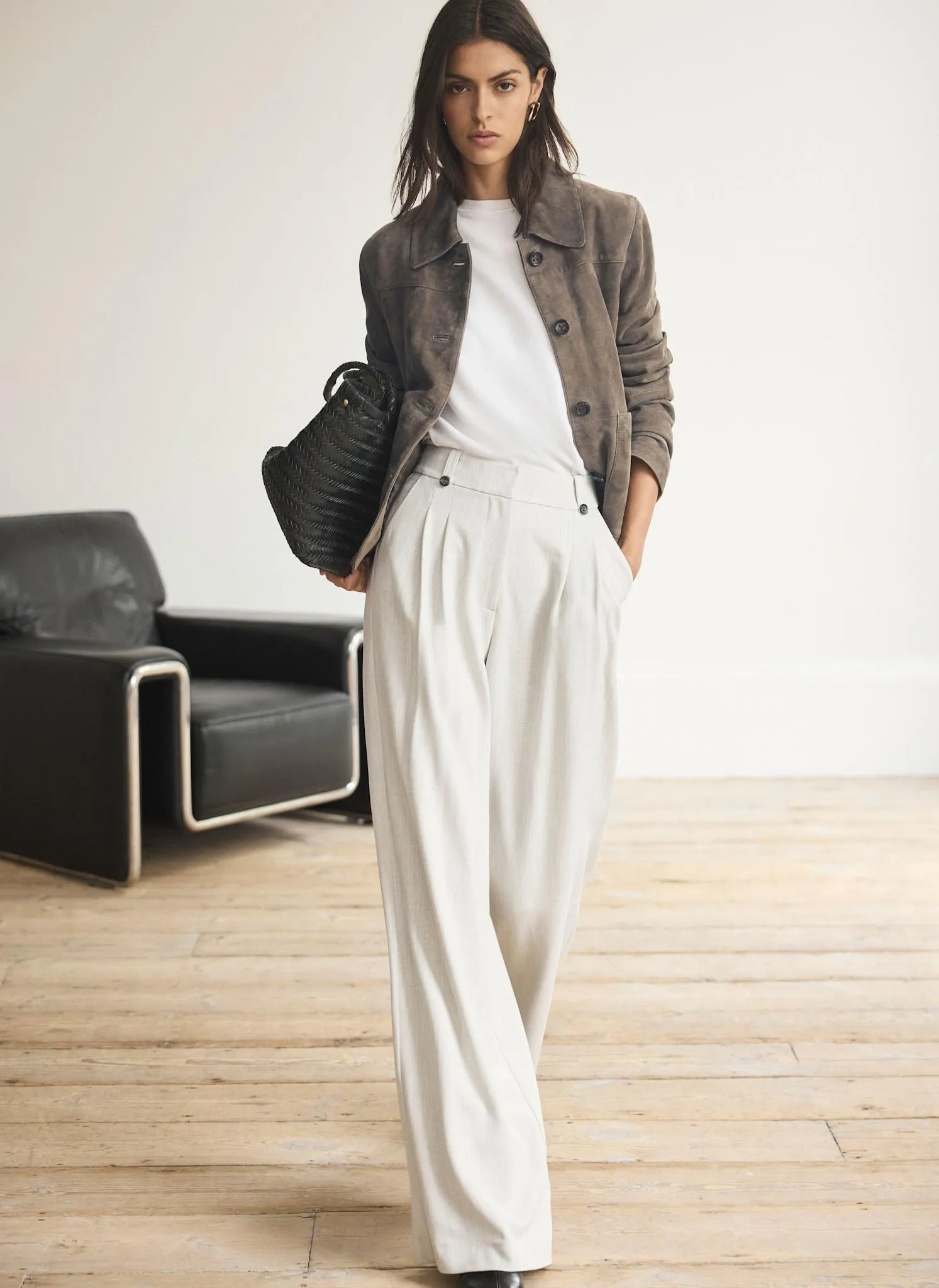 Grey Pleated Tailored Wide Trousers sold by Mint Velvet product image thumbnail 4