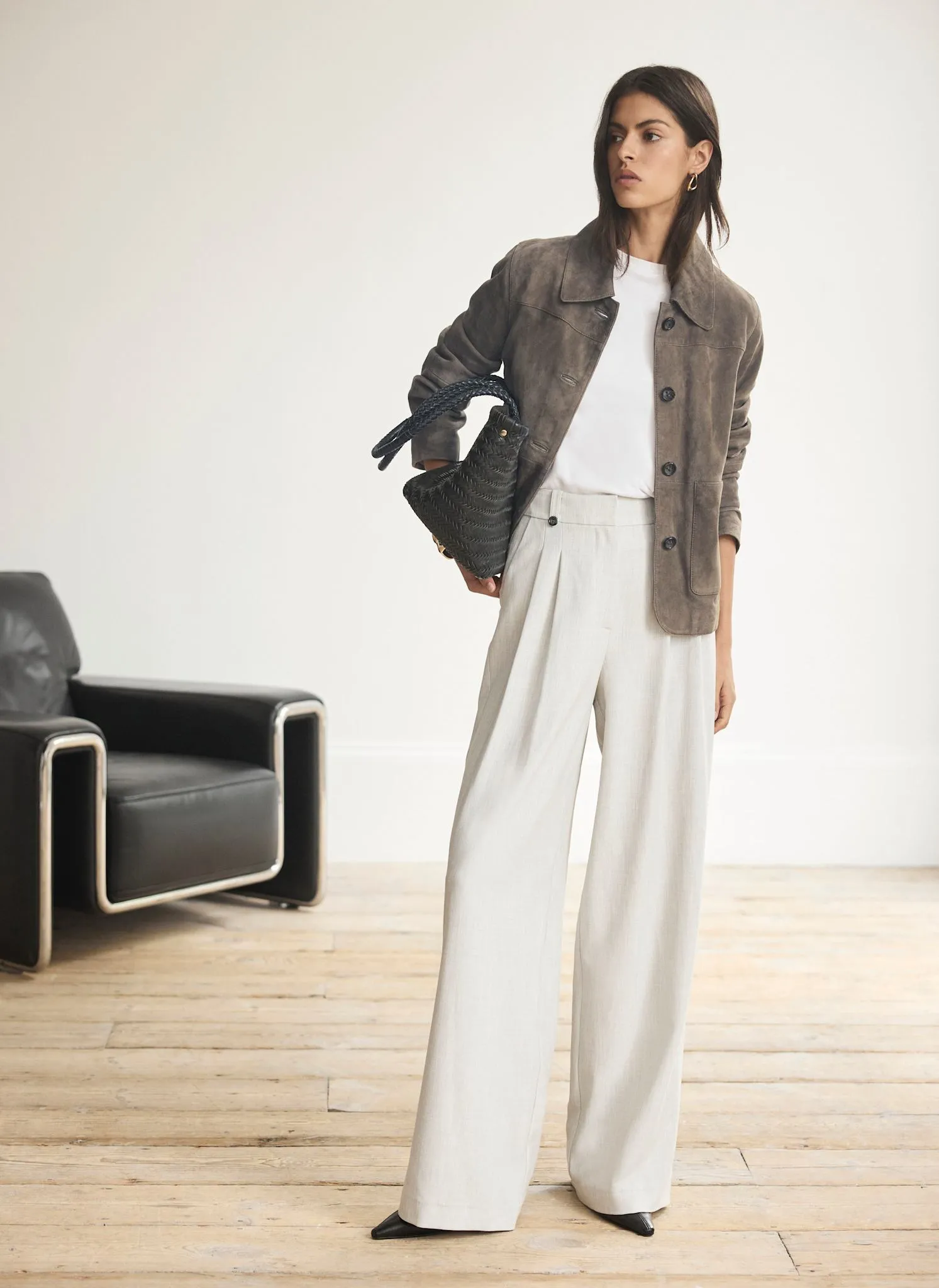 Grey Pleated Tailored Wide Trousers sold by Mint Velvet product image thumbnail 2