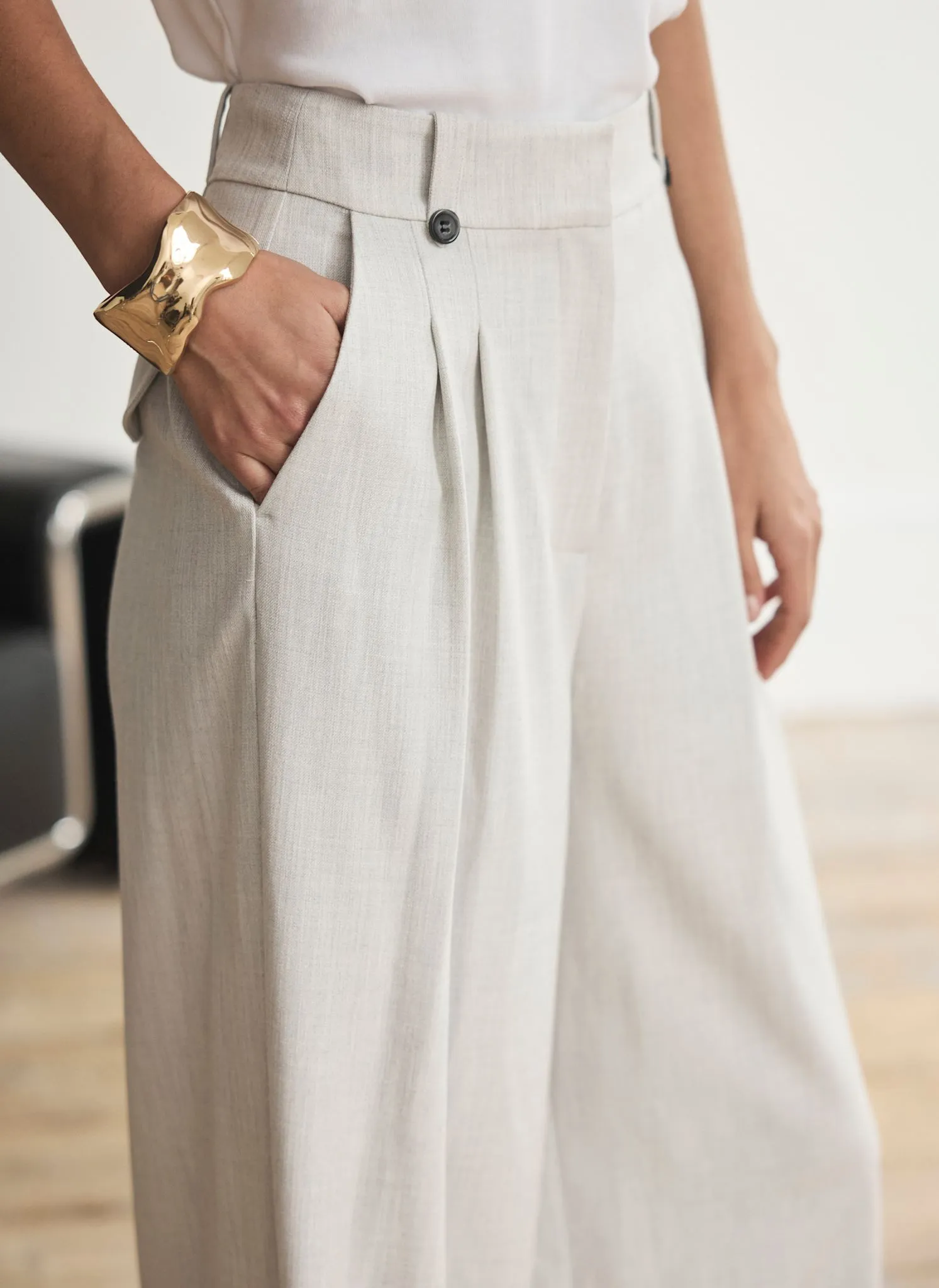 Grey Pleated Tailored Wide Trousers sold by Mint Velvet product image thumbnail 3