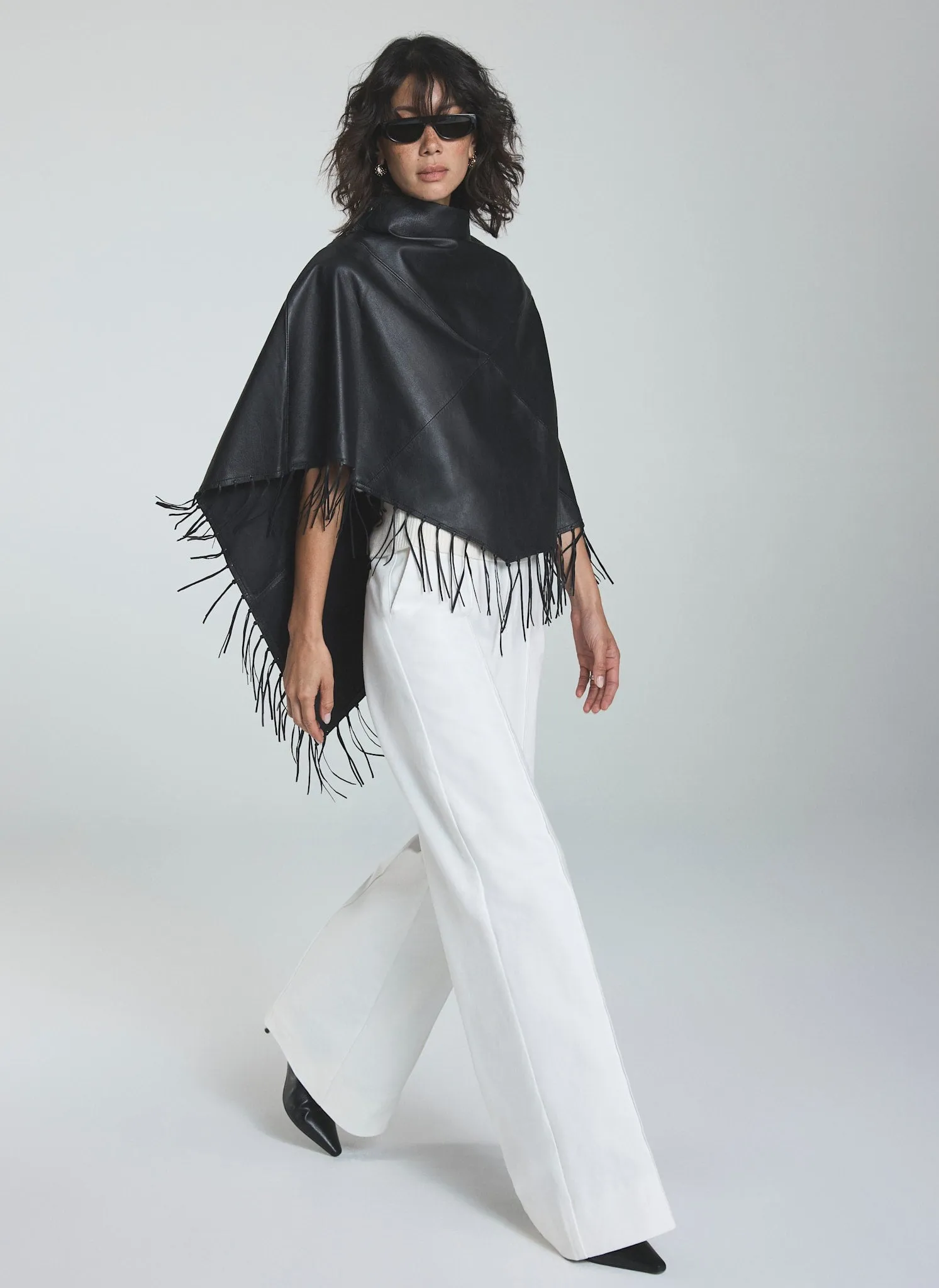 Black Leather Fringed Cape sold by Mint Velvet product image thumbnail 2