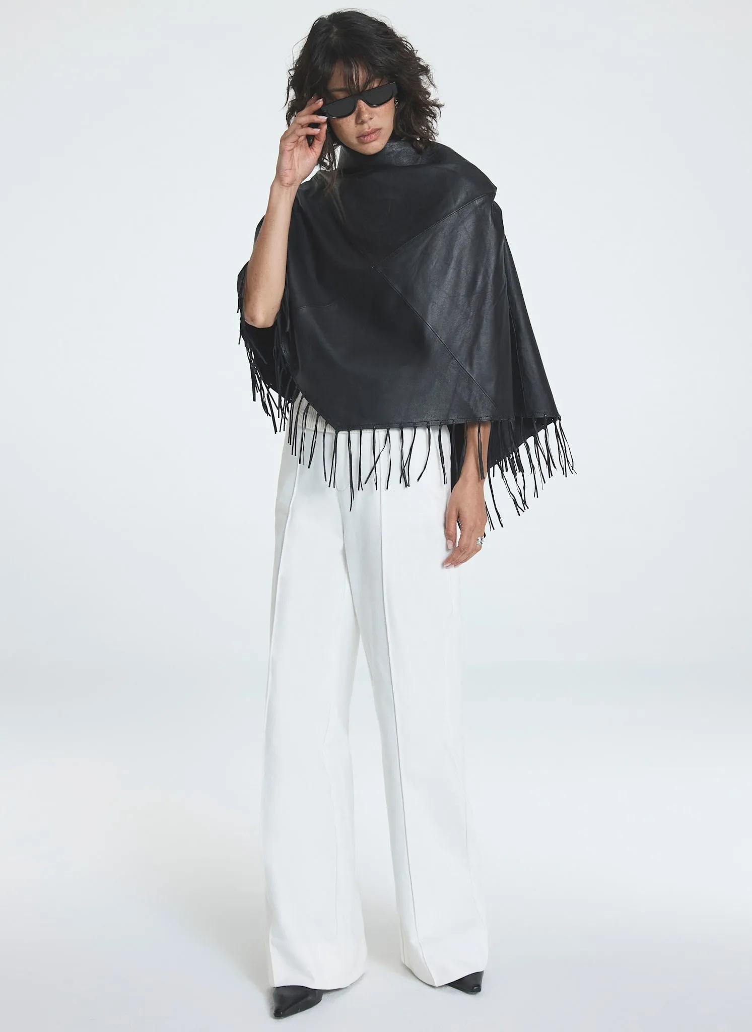 Black Leather Fringed Cape sold by Mint Velvet product image thumbnail 5