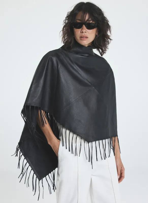 Black Leather Fringed Cape made by Mint Velvet