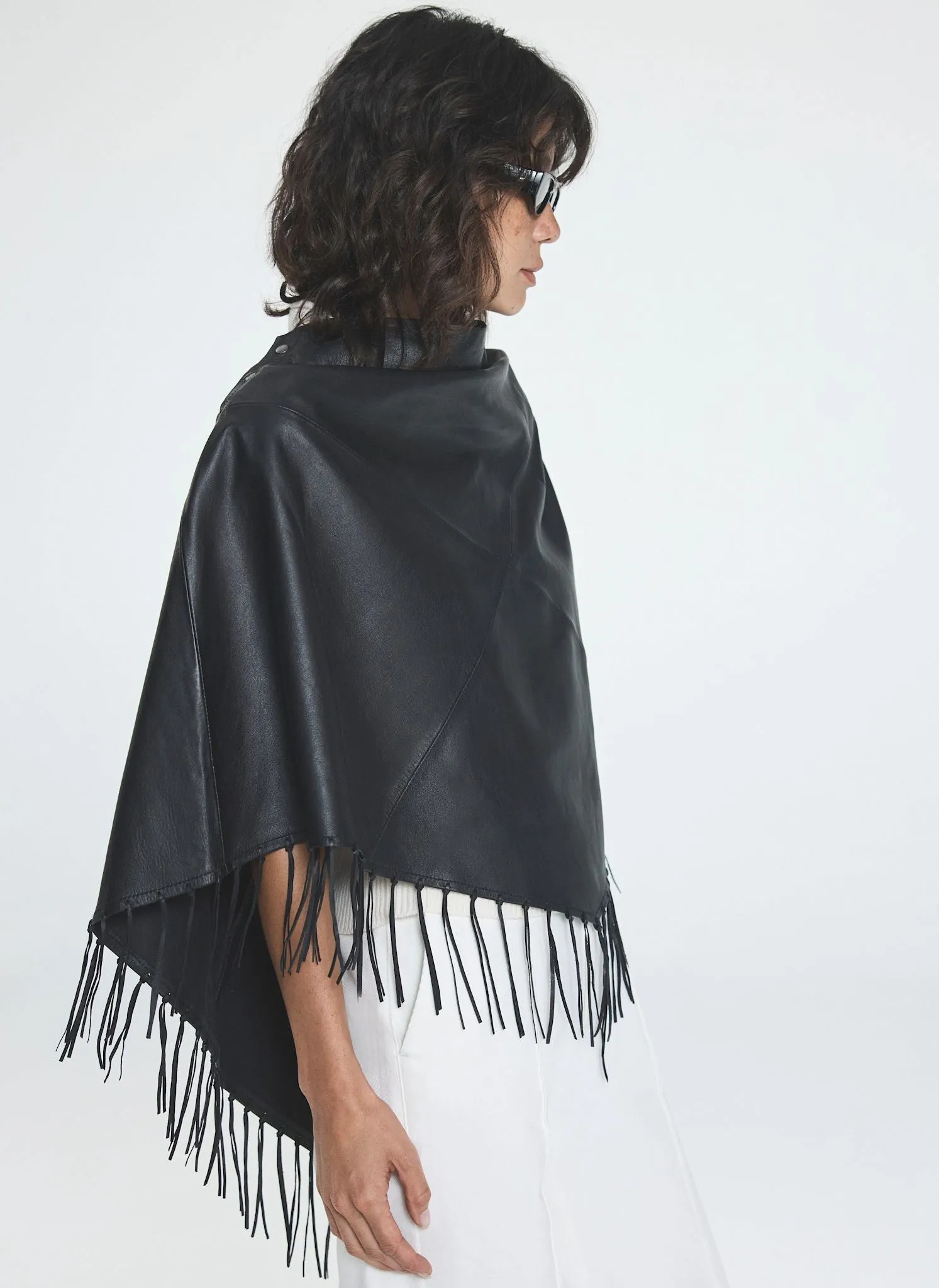 Black Leather Fringed Cape sold by Mint Velvet product image thumbnail 3