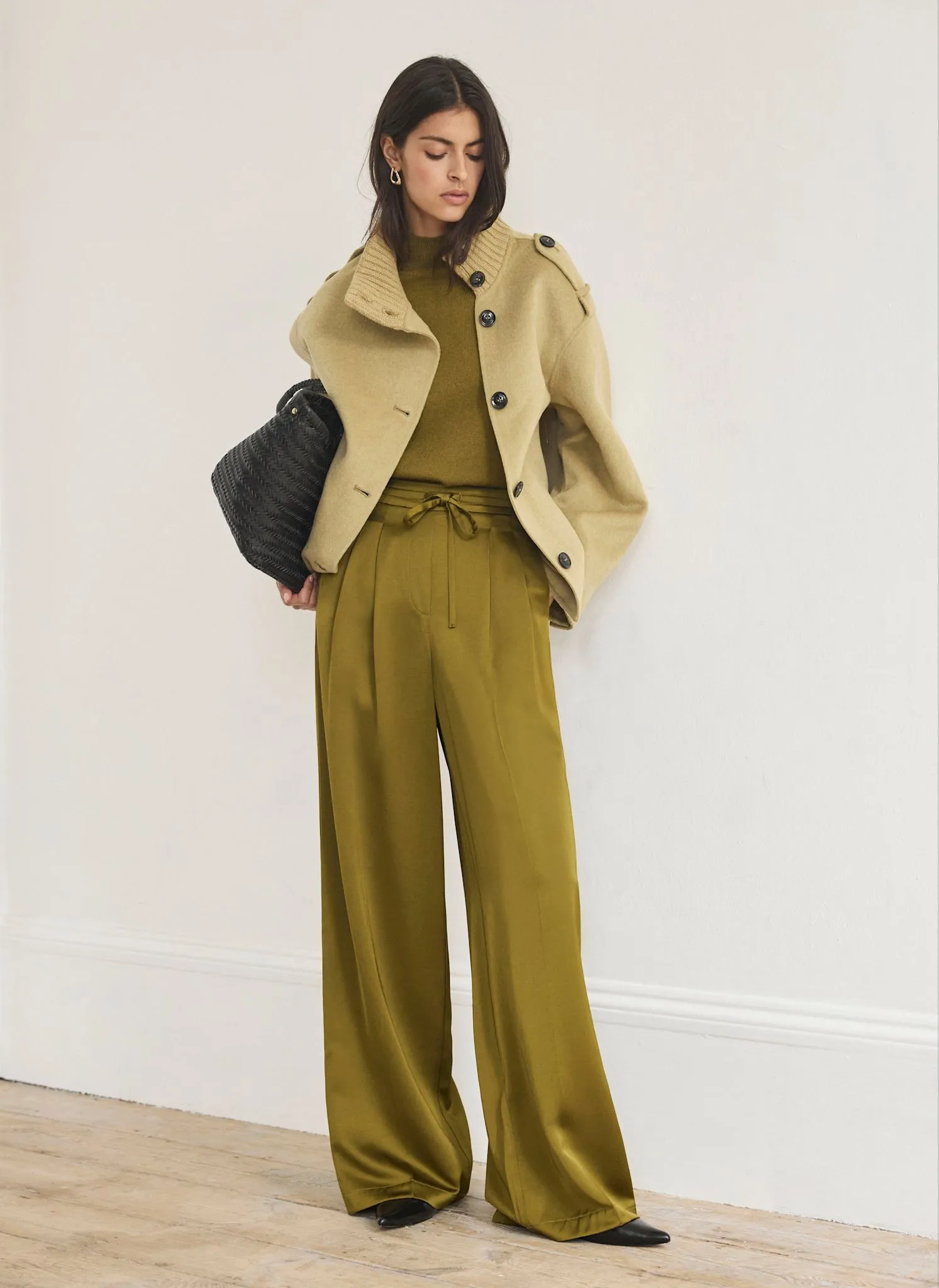 Olive Green Satin Wide Leg Trousers sold by Mint Velvet product image thumbnail 2