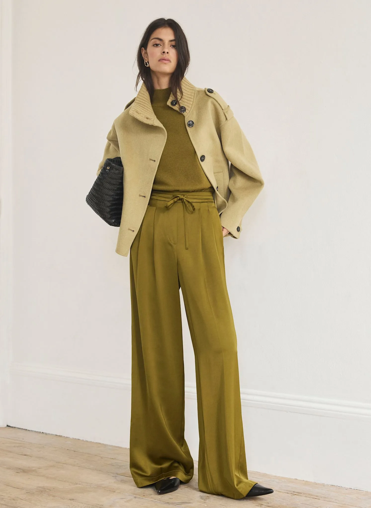 Olive Green Satin Wide Leg Trousers sold by Mint Velvet product image thumbnail 5