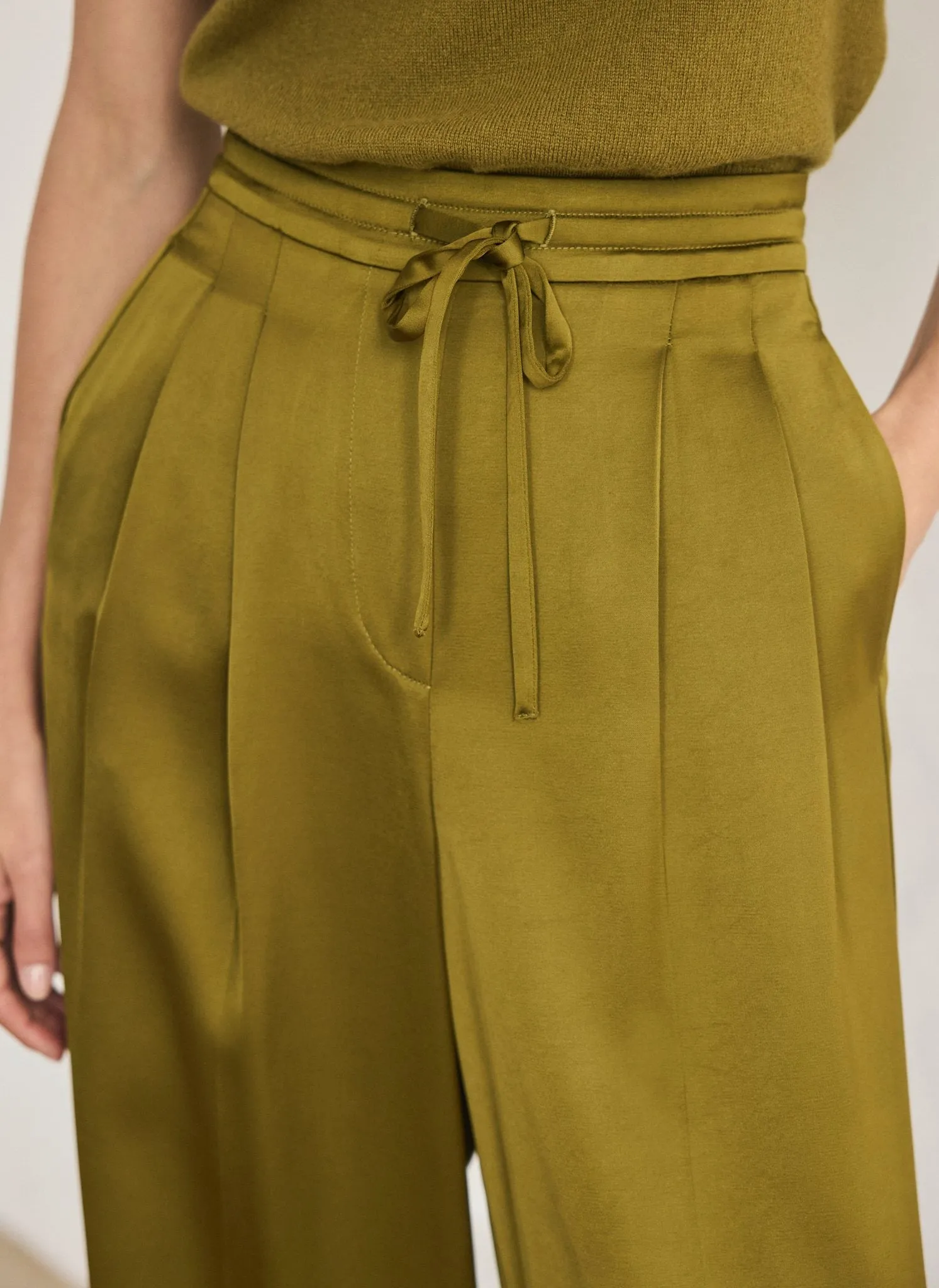 Olive Green Satin Wide Leg Trousers sold by Mint Velvet product image thumbnail 3