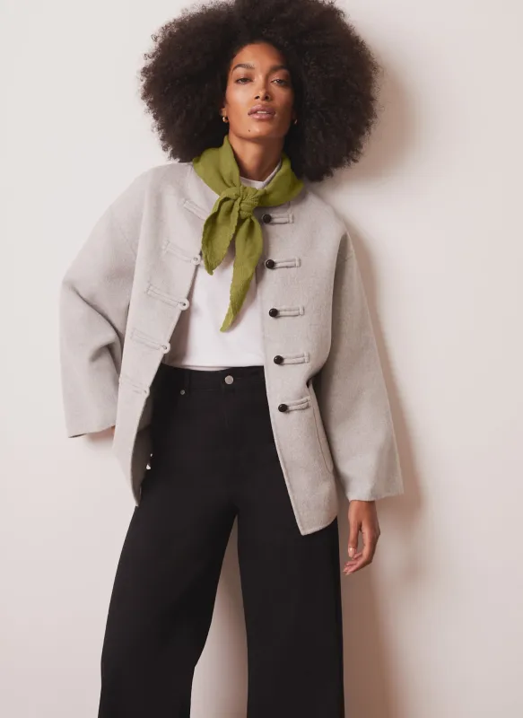 Grey Wool Blend Toggle Detail Coat made by Mint Velvet