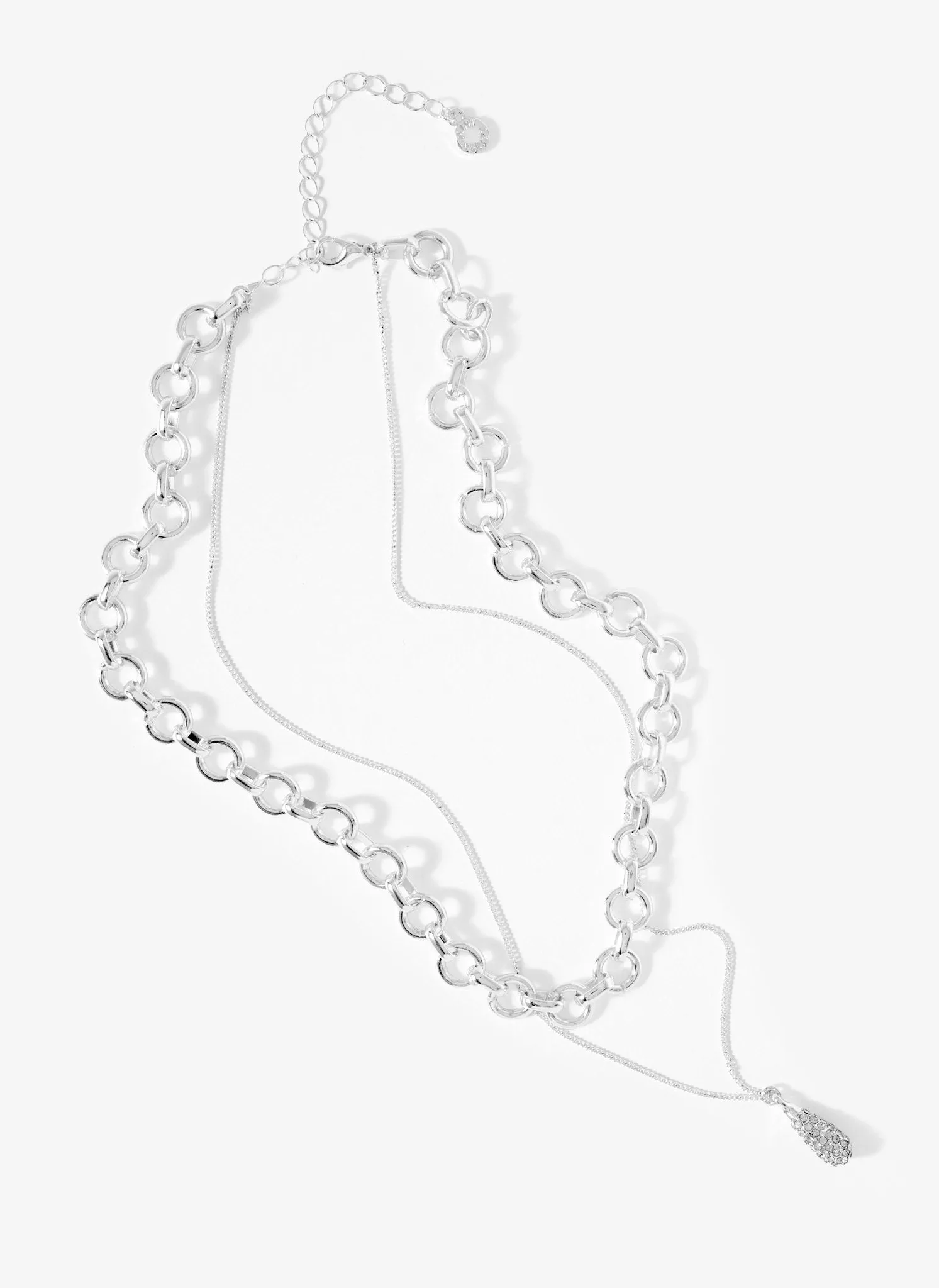 Silver Tone Pave Drop Layered Necklace sold by Mint Velvet product image thumbnail 3