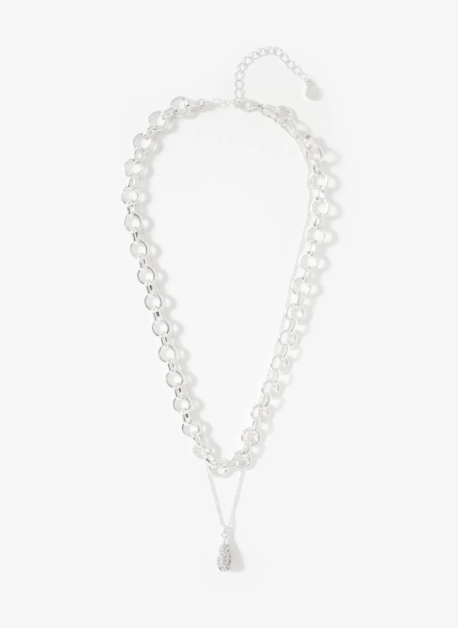 Silver Tone Pave Drop Layered Necklace sold by Mint Velvet product image thumbnail 2