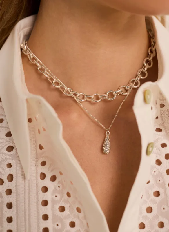 Silver Tone Pave Drop Layered Necklace made by Mint Velvet