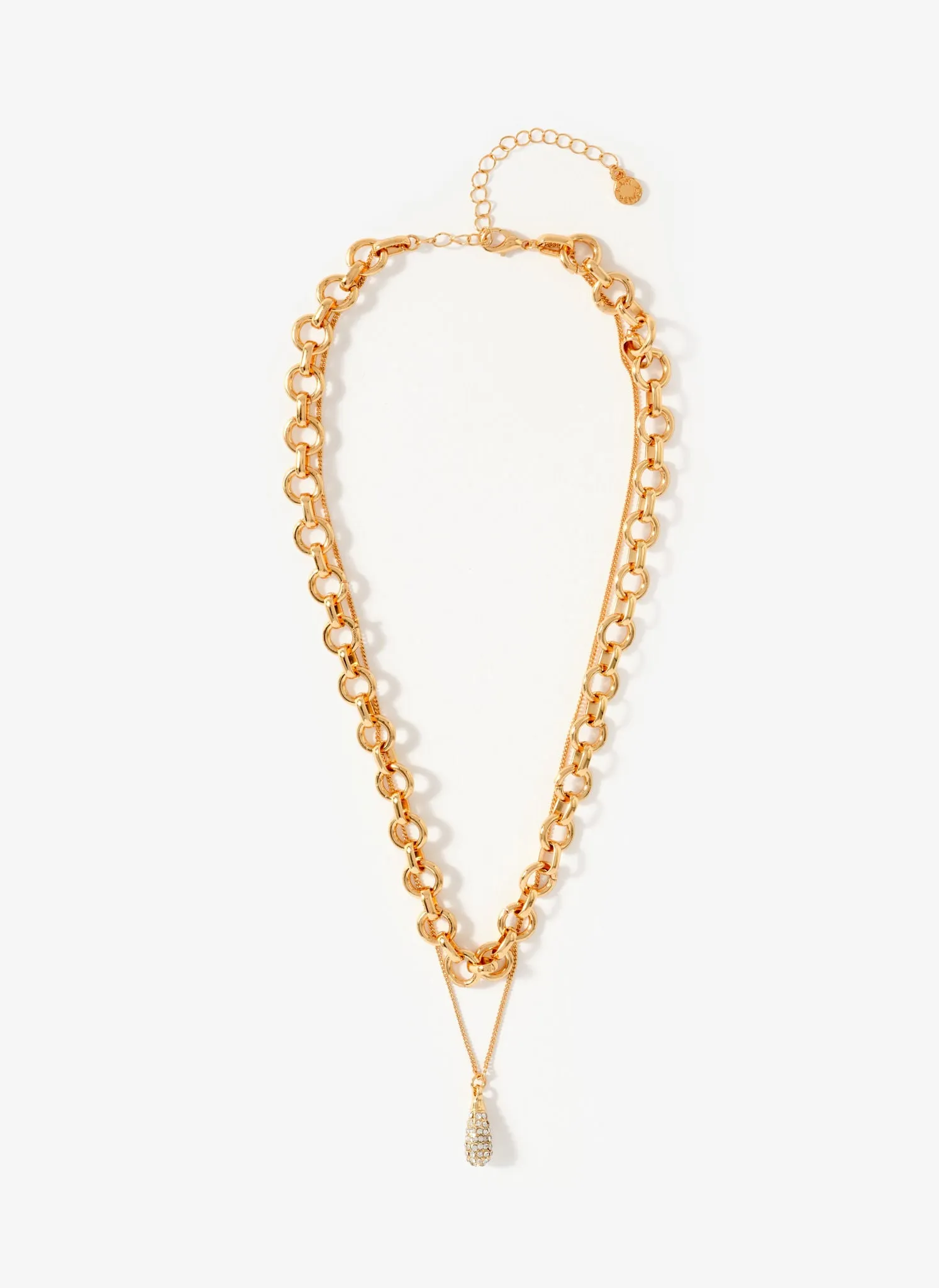 Gold Tone Pave Drop Layered Necklace sold by Mint Velvet