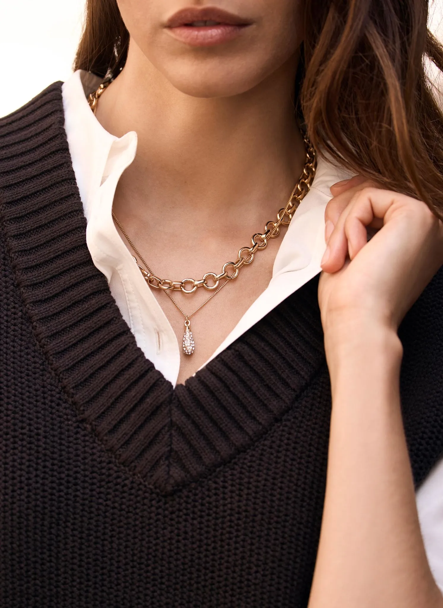Gold Tone Pave Drop Layered Necklace sold by Mint Velvet product image thumbnail 4
