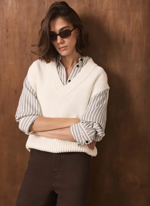 Cream Sleeveless V Neck Knit Top made by Mint Velvet