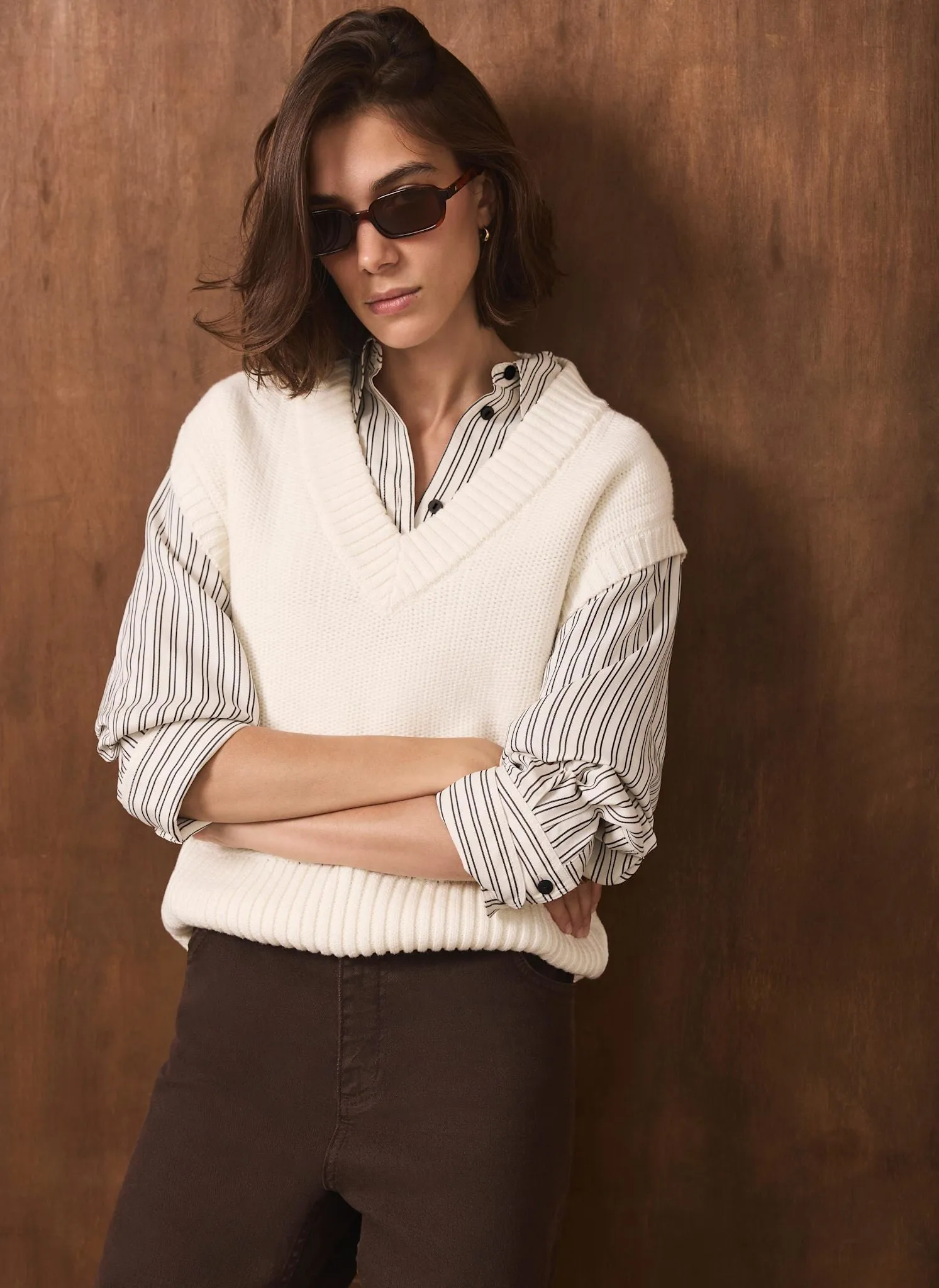 Cream Sleeveless V Neck Knit Top sold by Mint Velvet