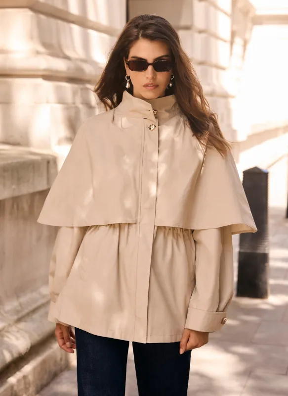 Neutral Cotton Cape Trench Jacket made by Mint Velvet