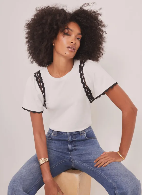 Cream Cotton Blend Ric Rac Detail Top made by Mint Velvet