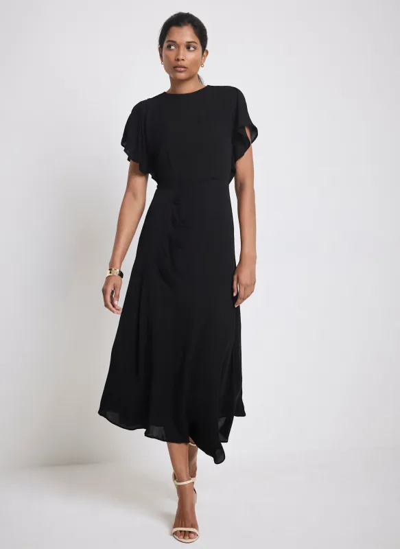 Black Draped Asymmetric Midi Dress made by Mint Velvet