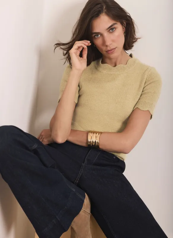 Green Scallop Trim Knit Top made by Mint Velvet