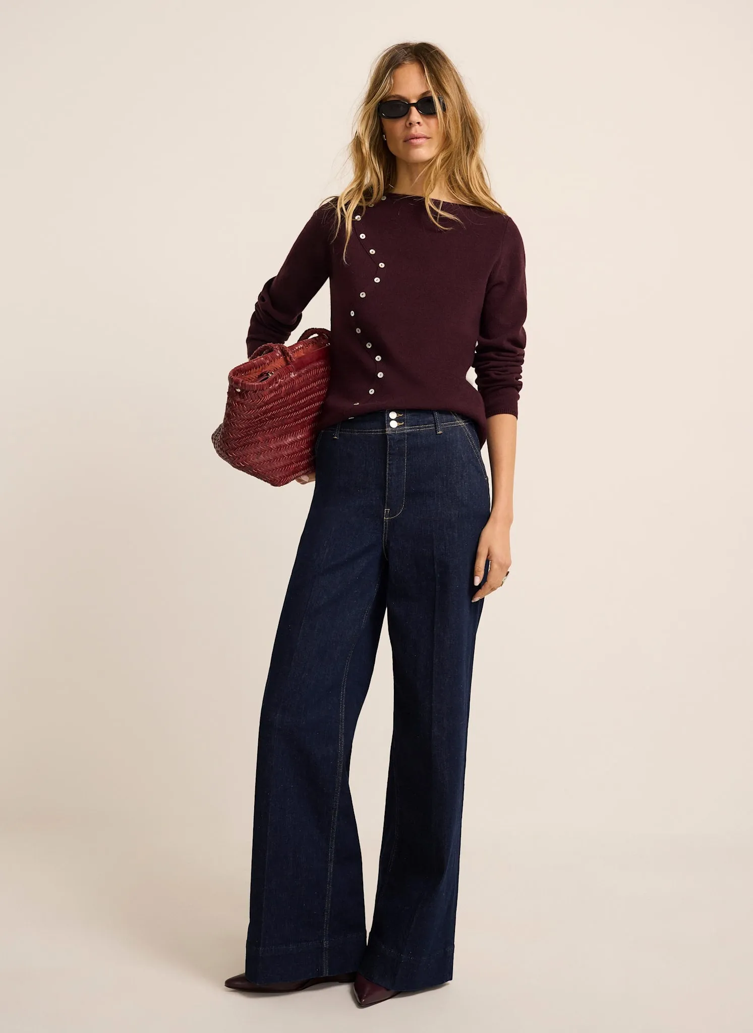 Burgundy Cotton Blend Button Detail Knit Top sold by Mint Velvet product image thumbnail 3