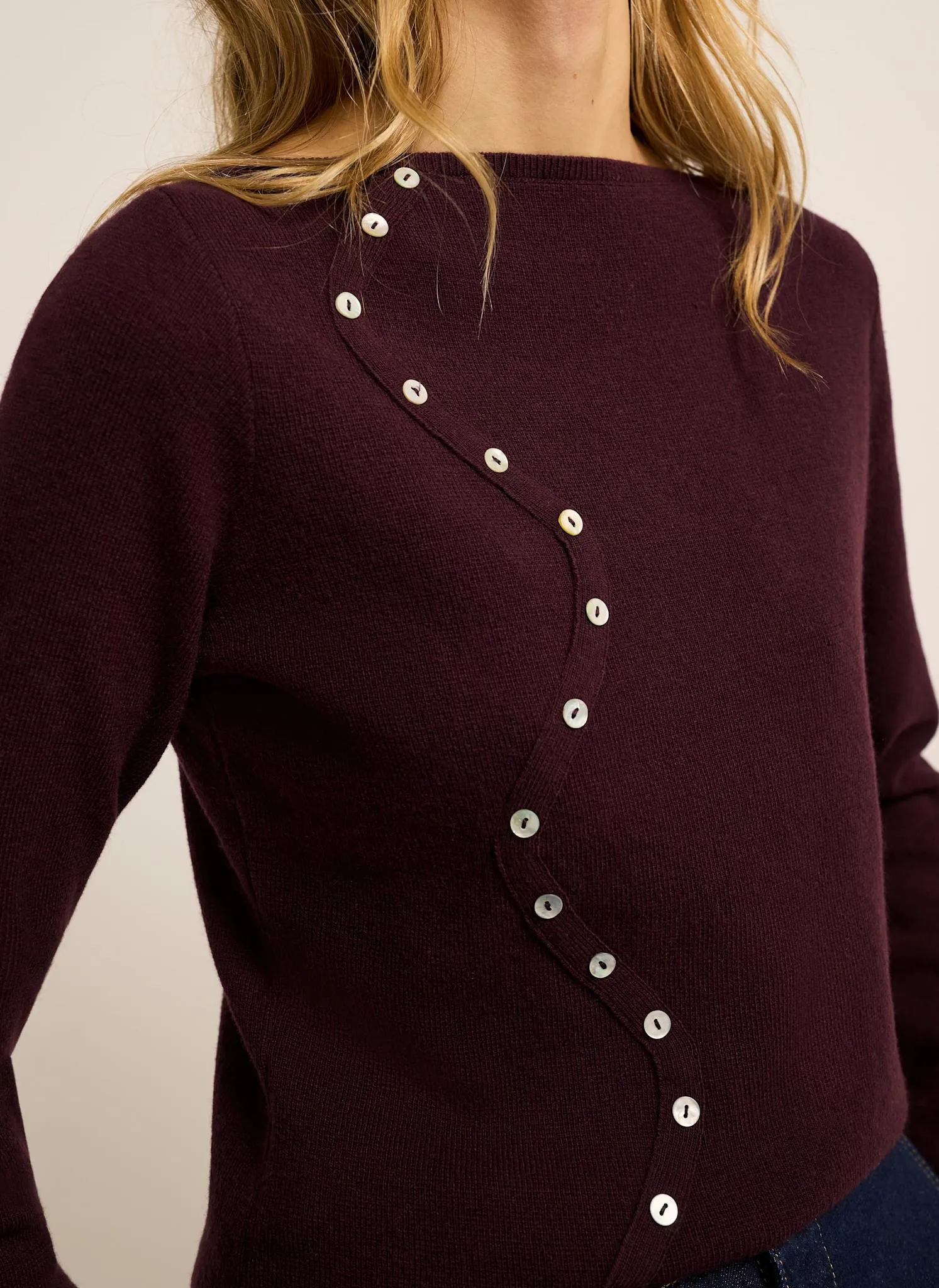 Burgundy Cotton Blend Button Detail Knit Top sold by Mint Velvet product image thumbnail 4