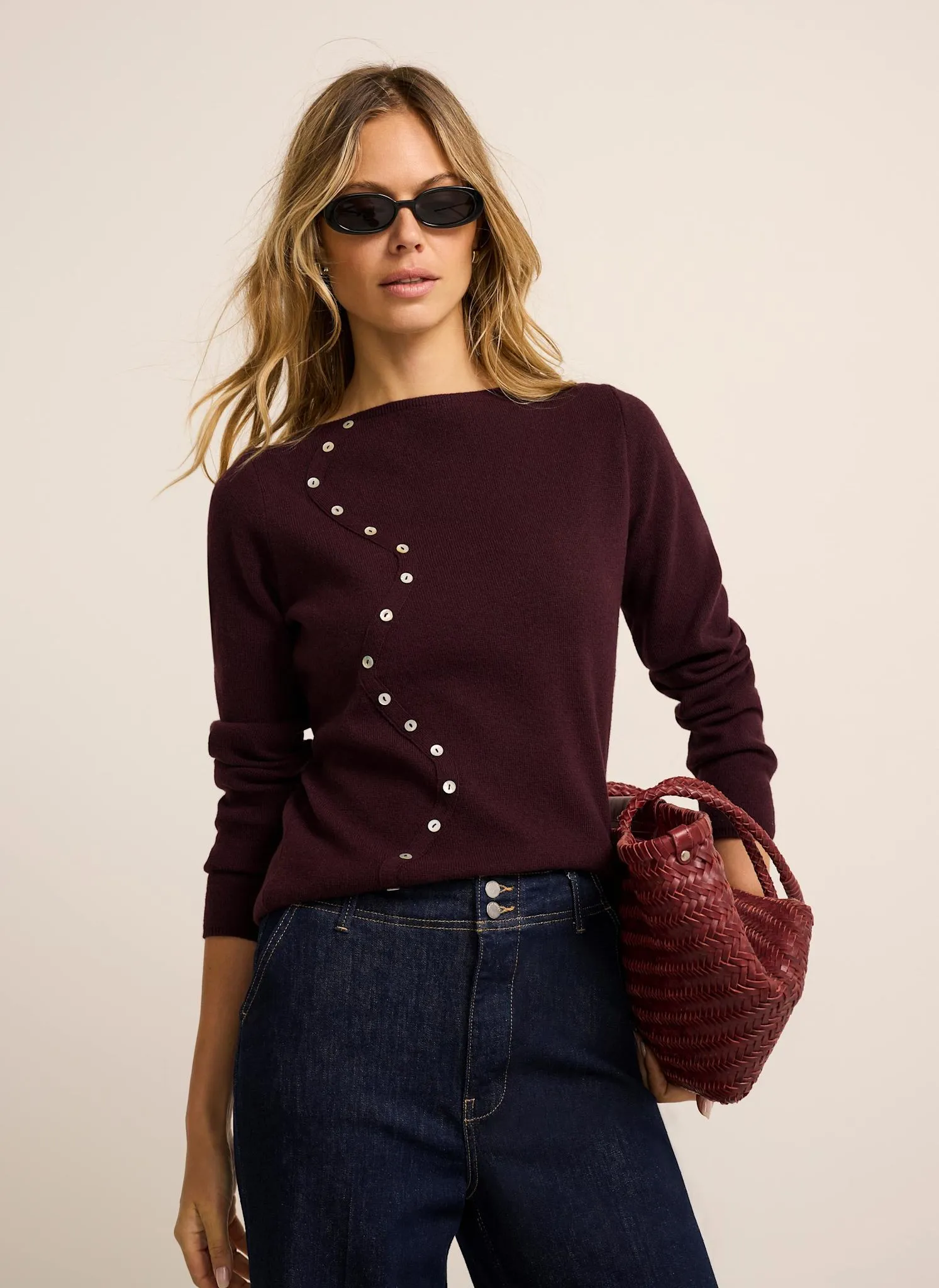 Burgundy Cotton Blend Button Detail Knit Top sold by Mint Velvet product image thumbnail 5