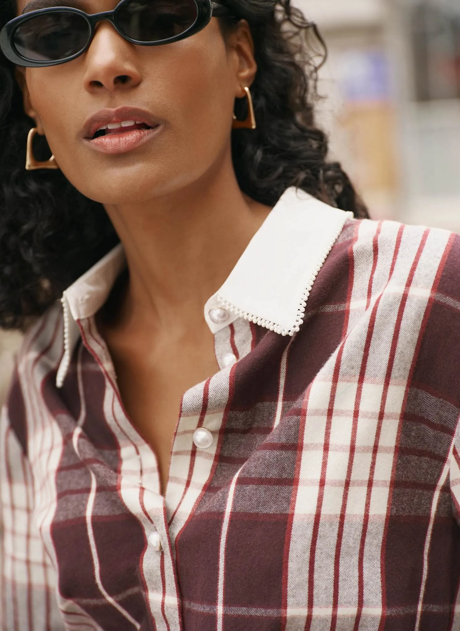 Burgundy Checked Cotton Shirt sold by Mint Velvet product image thumbnail 5