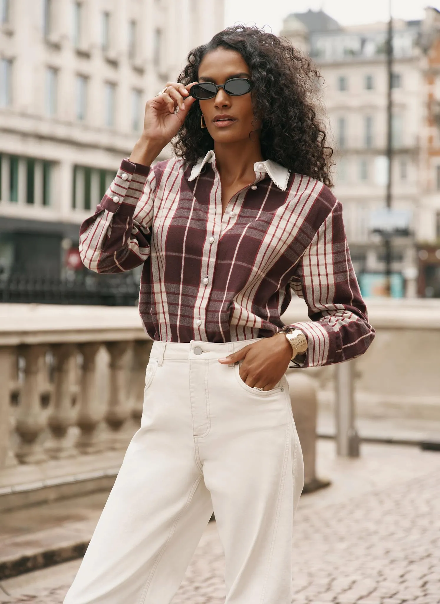 Burgundy Checked Cotton Shirt sold by Mint Velvet product image thumbnail 3