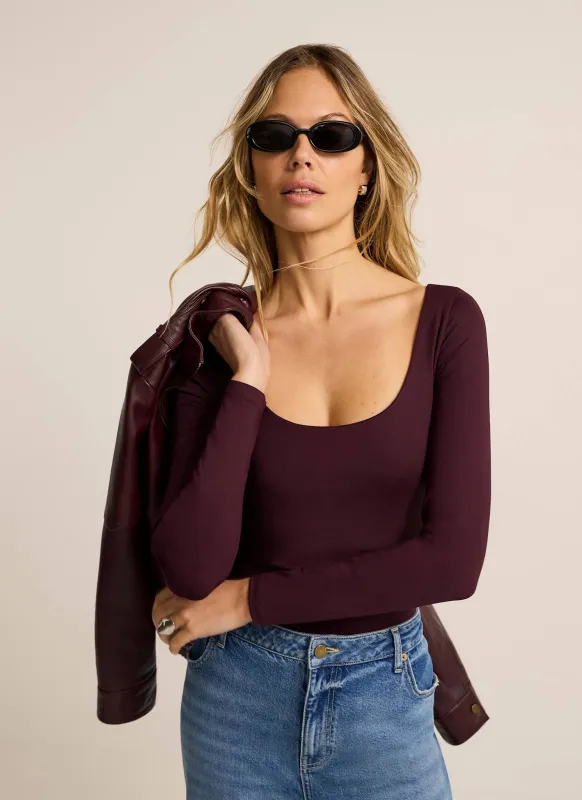 Burgundy Scoop Neck Long Sleeve Top made by Mint Velvet