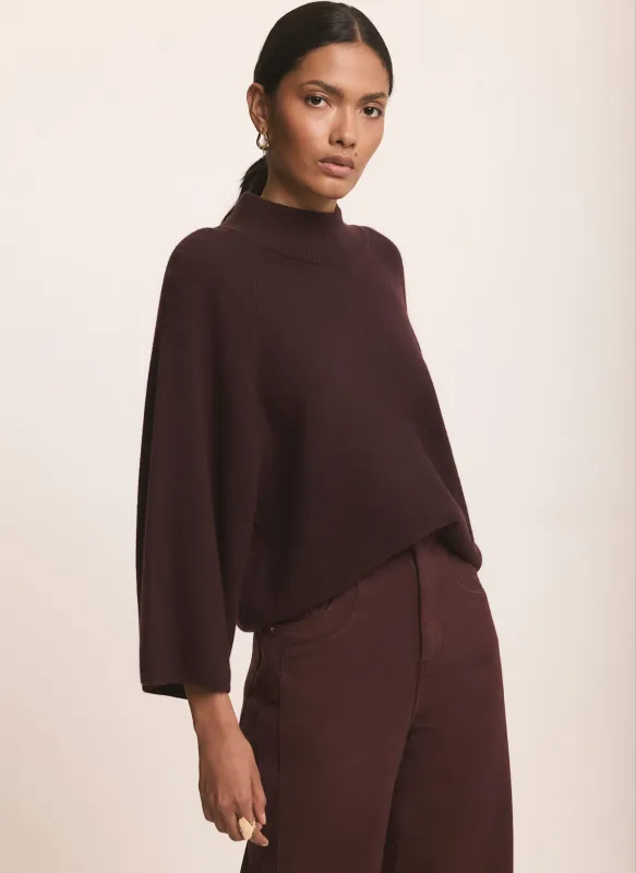 Burgundy Cotton Blend Wide Sleeve Knit Top made by Mint Velvet