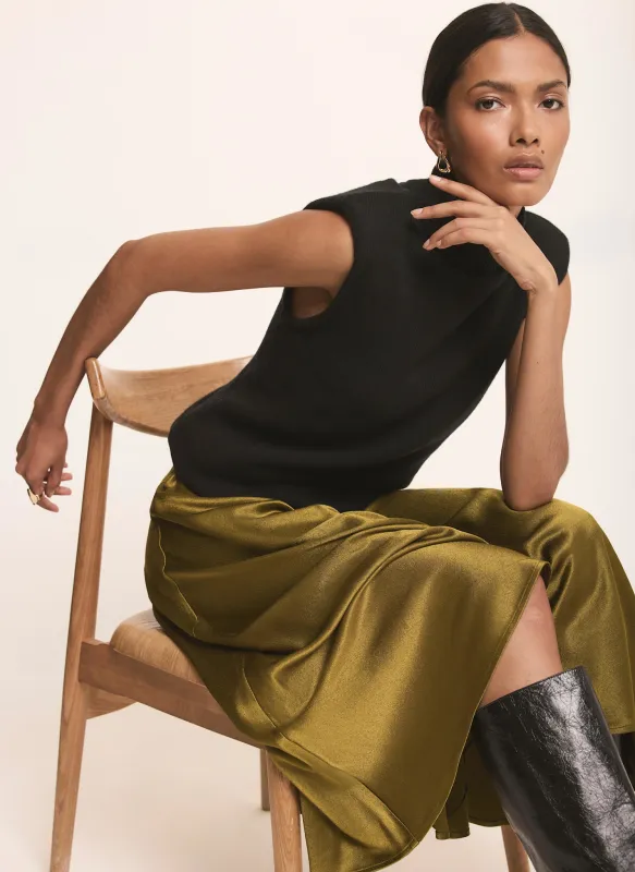 Black Shoulder Pad Sleeveless Knit Top made by Mint Velvet
