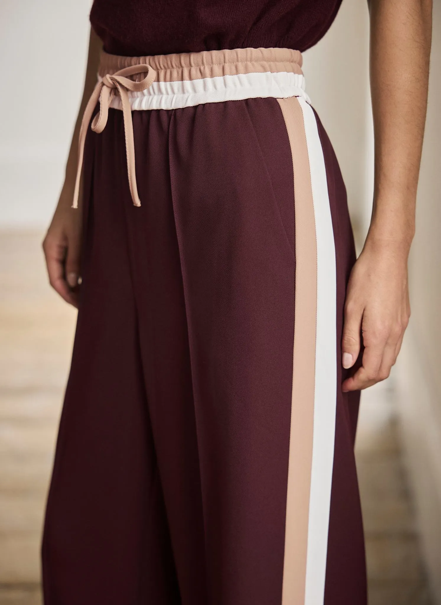 Burgundy Side Stripe Tie Waist Wide Leg Trousers sold by Mint Velvet product image thumbnail 4