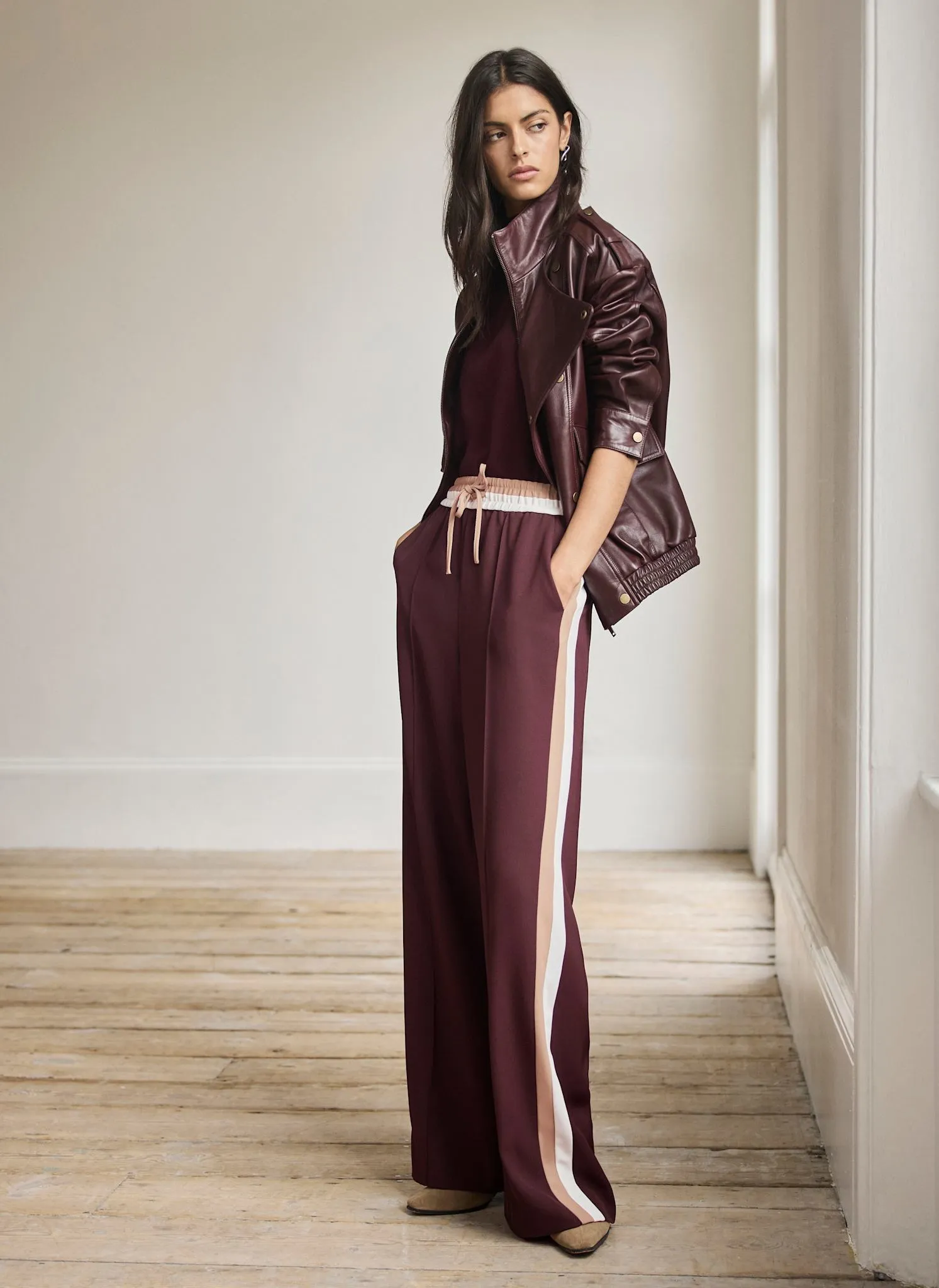 Burgundy Side Stripe Tie Waist Wide Leg Trousers sold by Mint Velvet product image thumbnail 3