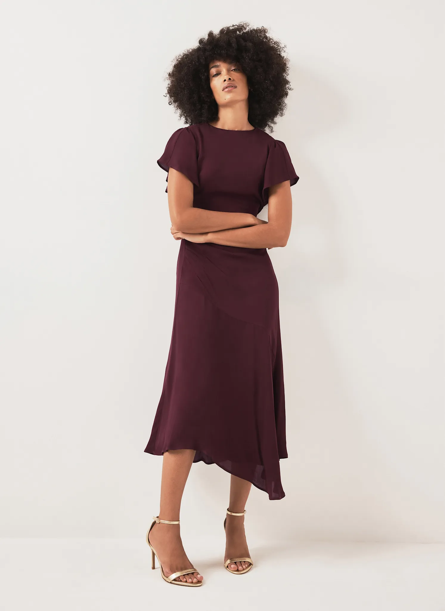 Burgundy Draped Asymmetric Midi Dress sold by Mint Velvet product image thumbnail 5