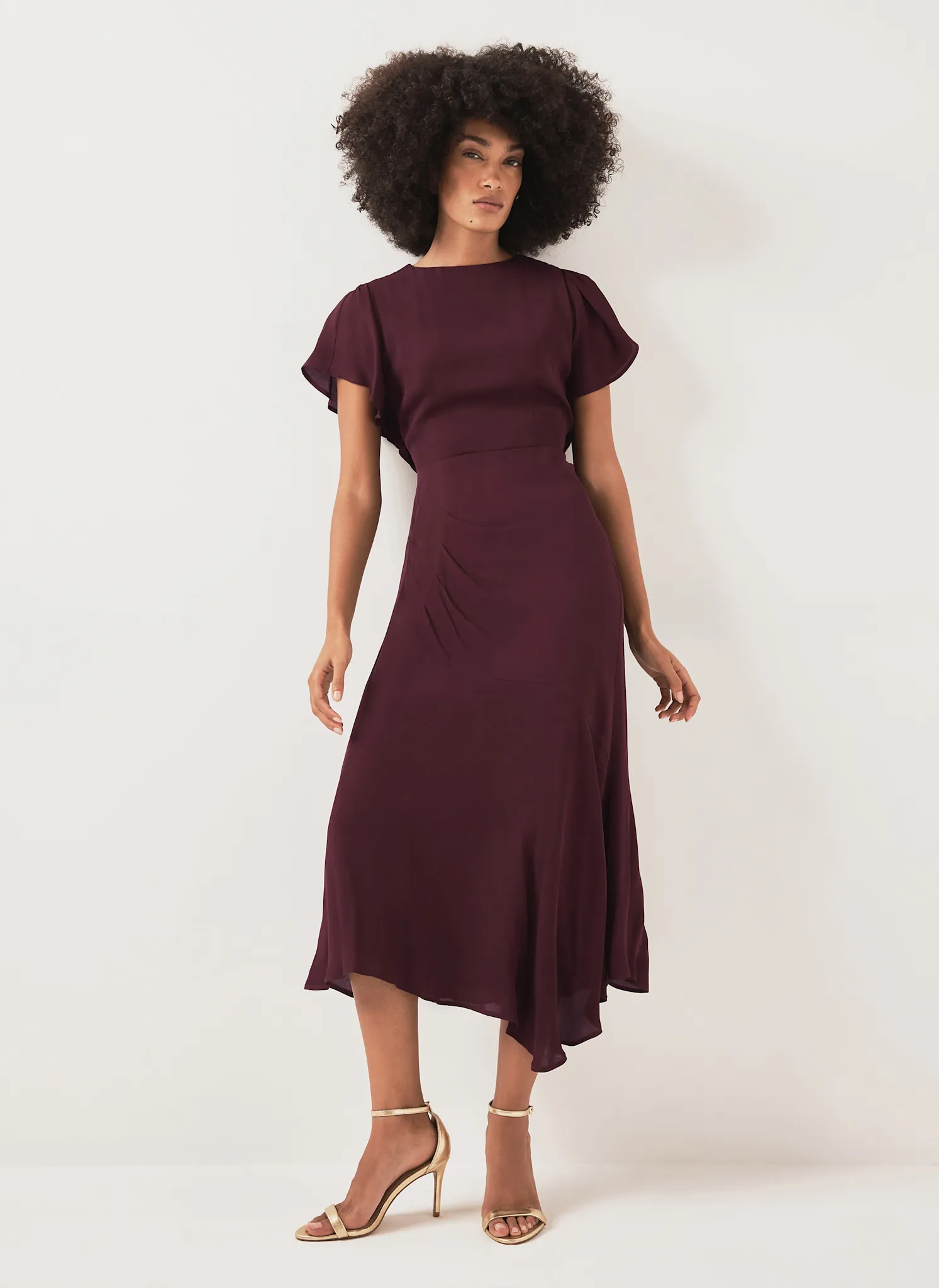 Burgundy Draped Asymmetric Midi Dress sold by Mint Velvet product image thumbnail 3