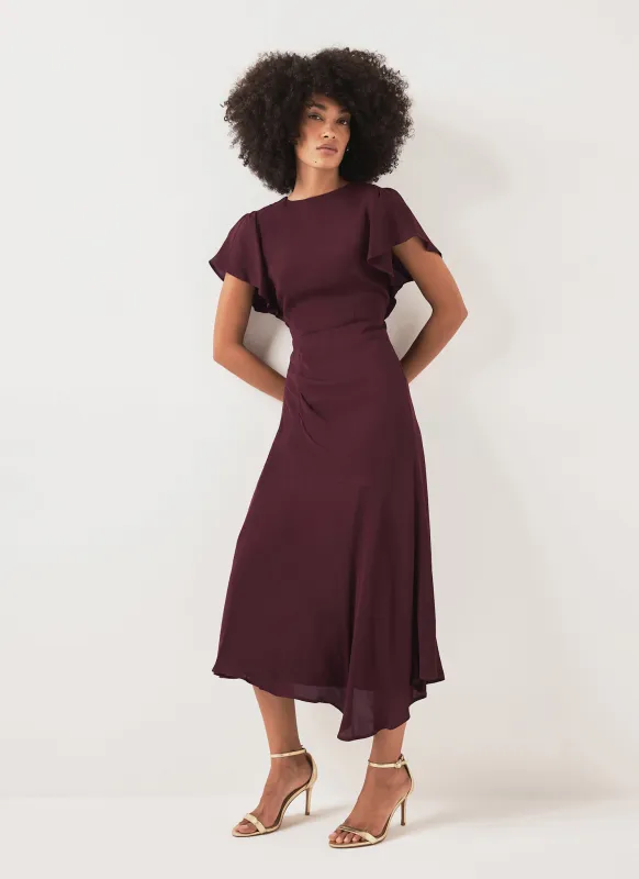 Burgundy Draped Asymmetric Midi Dress made by Mint Velvet
