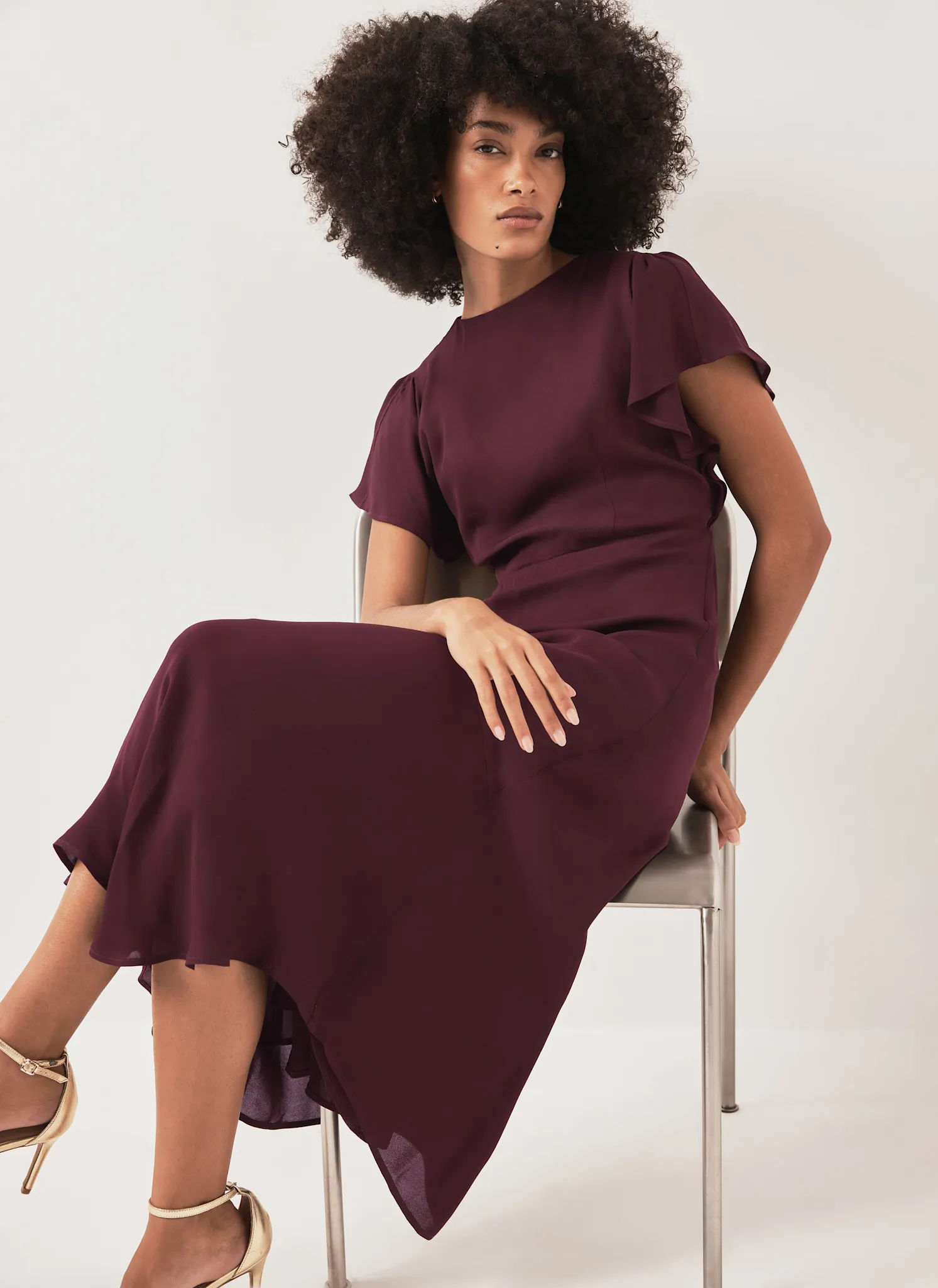 Burgundy Draped Asymmetric Midi Dress sold by Mint Velvet product image thumbnail 2