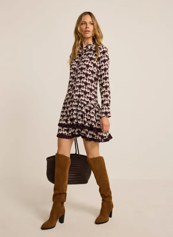 Burgundy Swan Print Mini Dress made by Mint Velvet