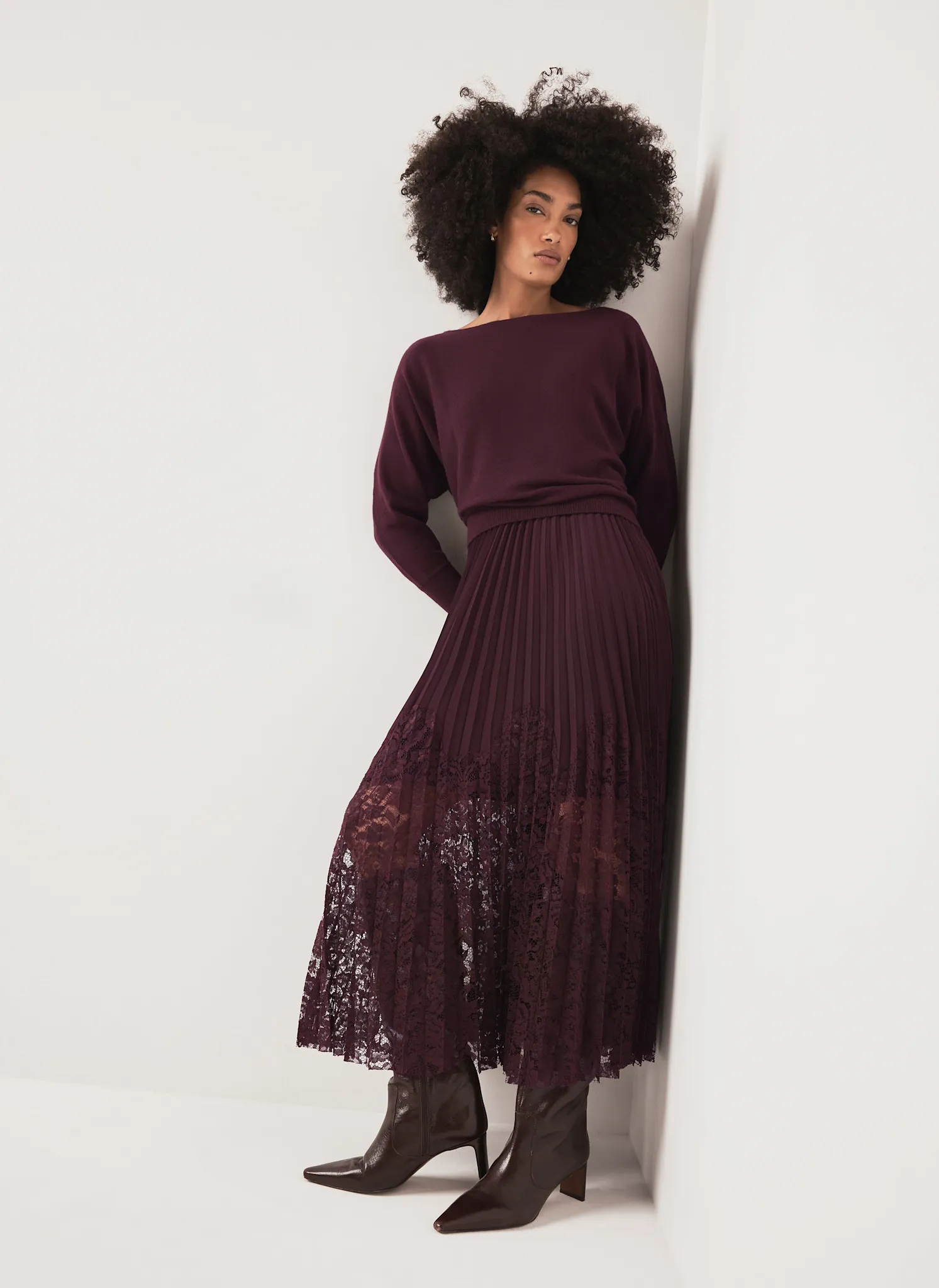 Burgundy Lace 2-in-1 Midi Dress sold by Mint Velvet