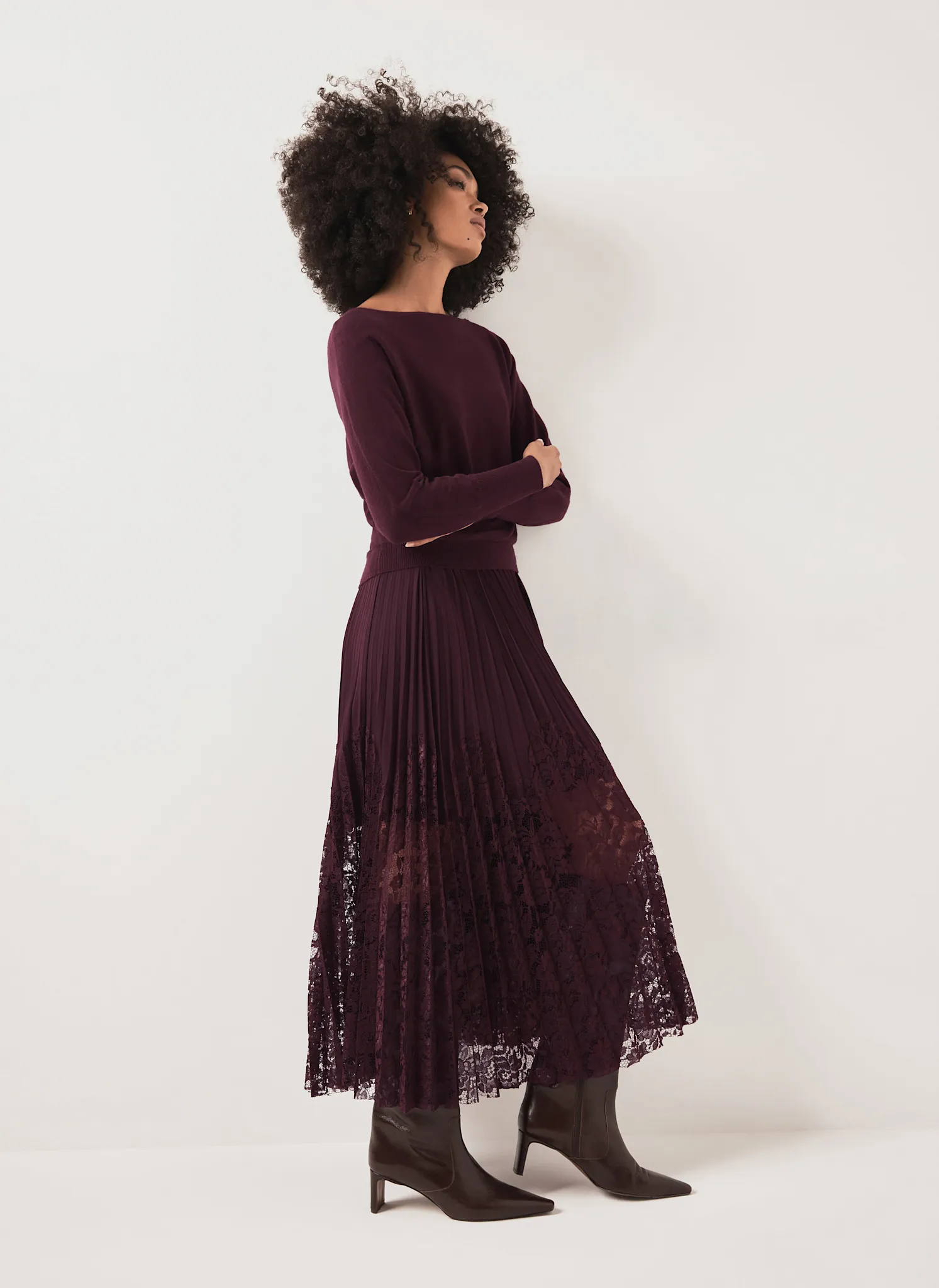 Burgundy Lace 2-in-1 Midi Dress sold by Mint Velvet product image thumbnail 2