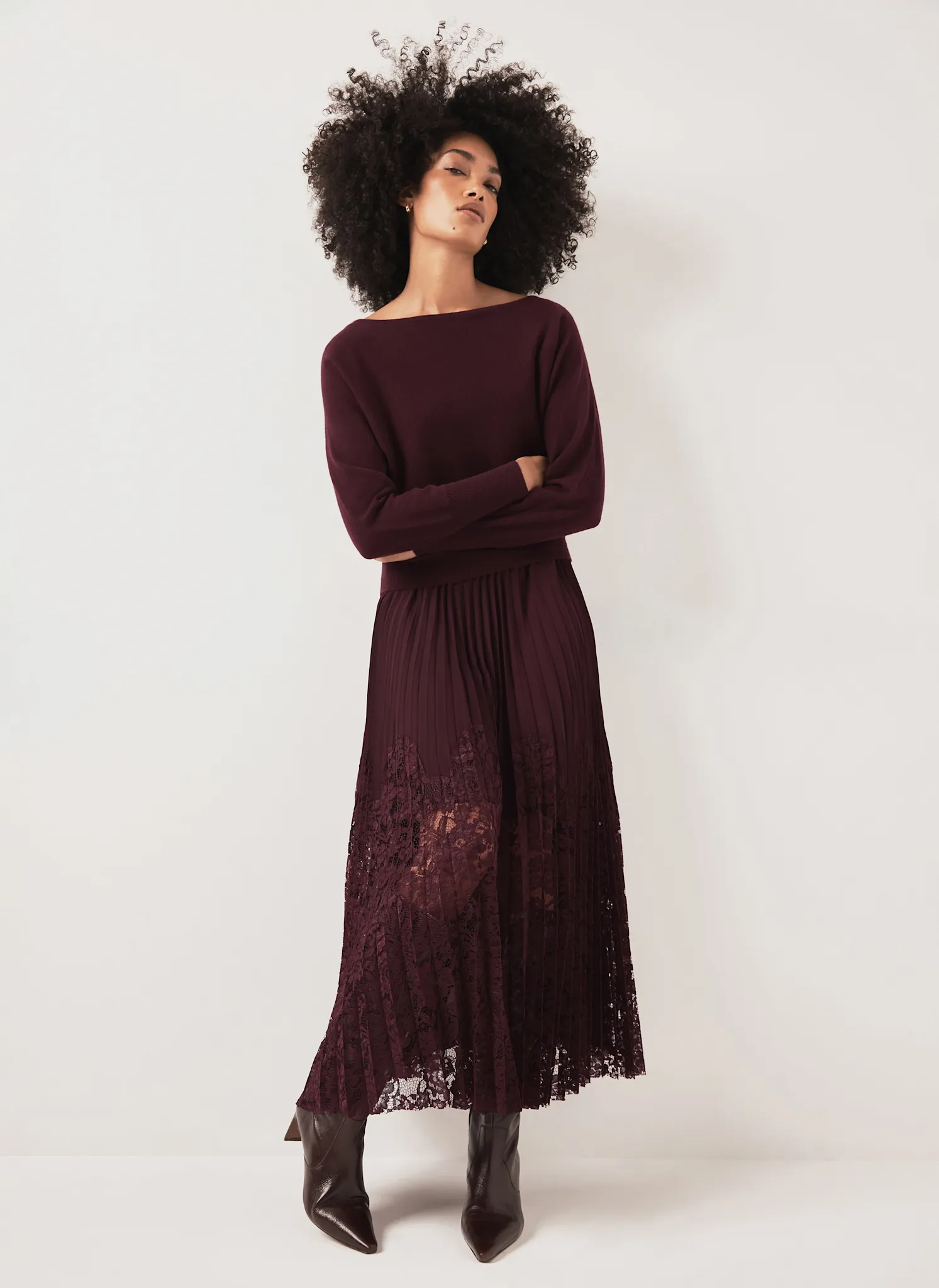 Burgundy Lace 2-in-1 Midi Dress sold by Mint Velvet product image thumbnail 5