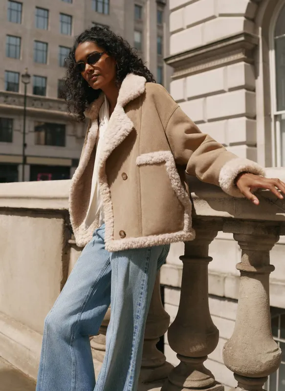 Neutral Faux Fur Reversible Jacket made by Mint Velvet