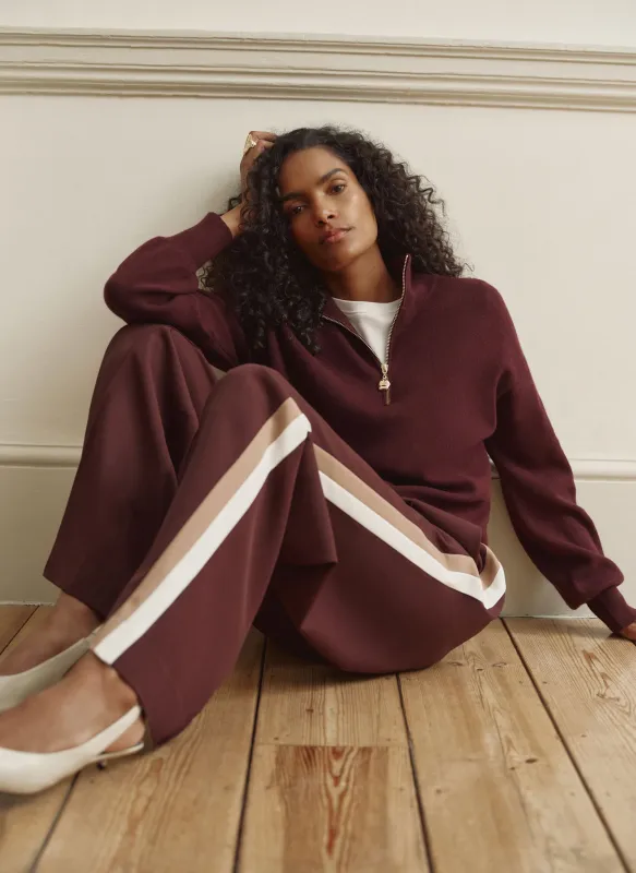 Burgundy Funnel Neck Zip Through Jumper made by Mint Velvet