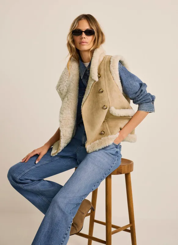 Neutral Suede Faux Fur Gilet made by Mint Velvet