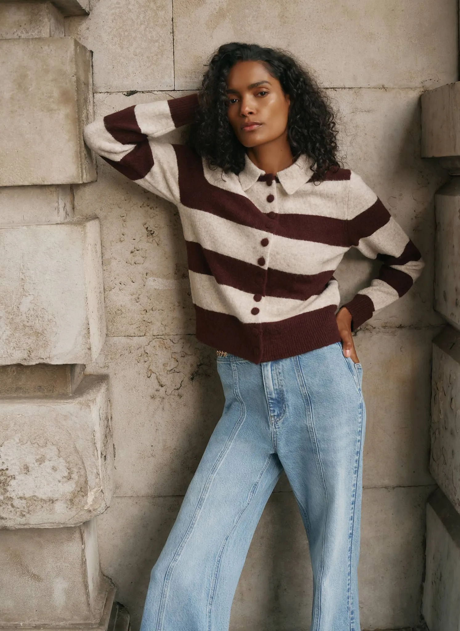 Burgundy Striped Knit Cardigan sold by Mint Velvet
