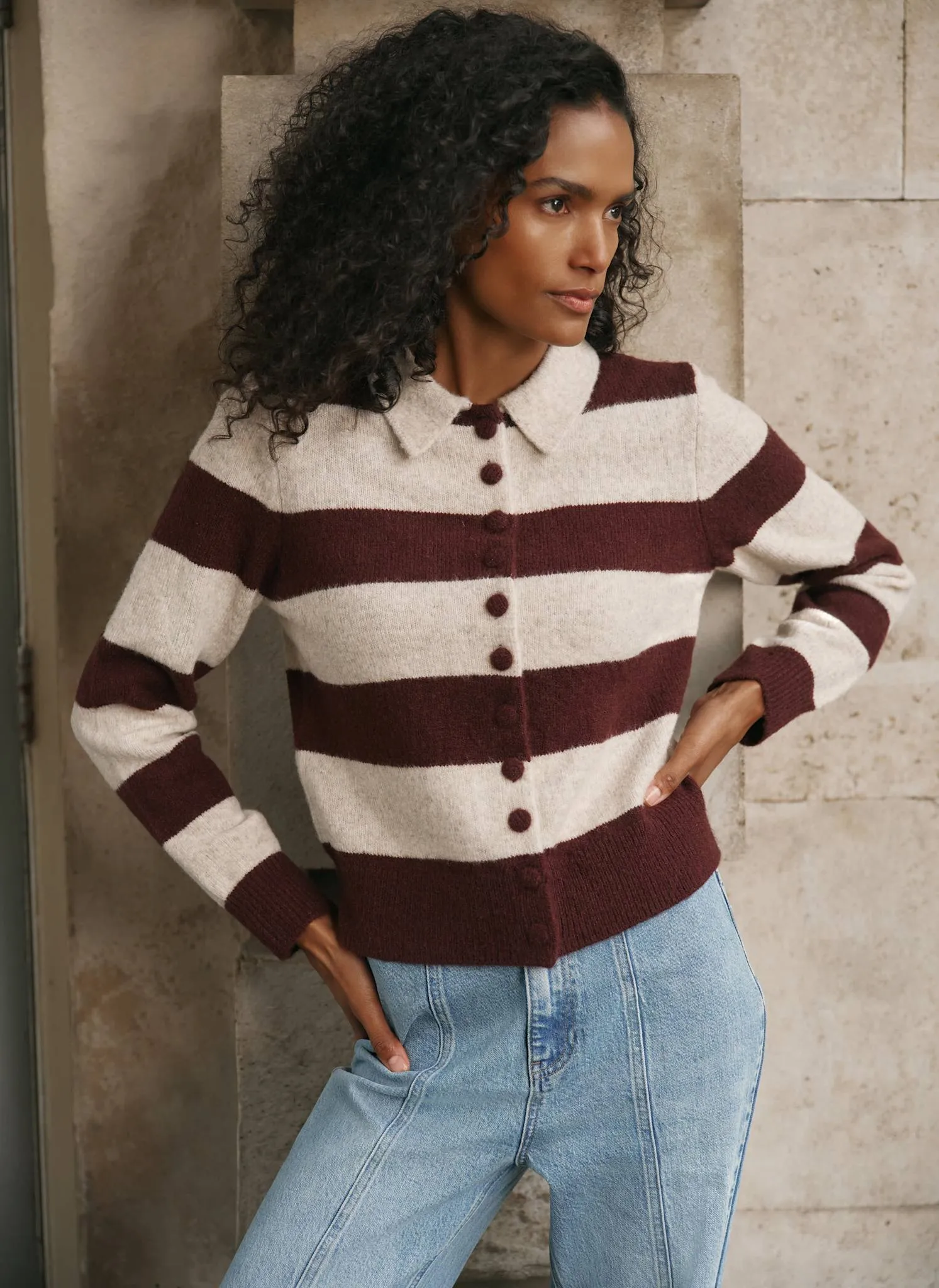 Burgundy Striped Knit Cardigan sold by Mint Velvet product image thumbnail 5