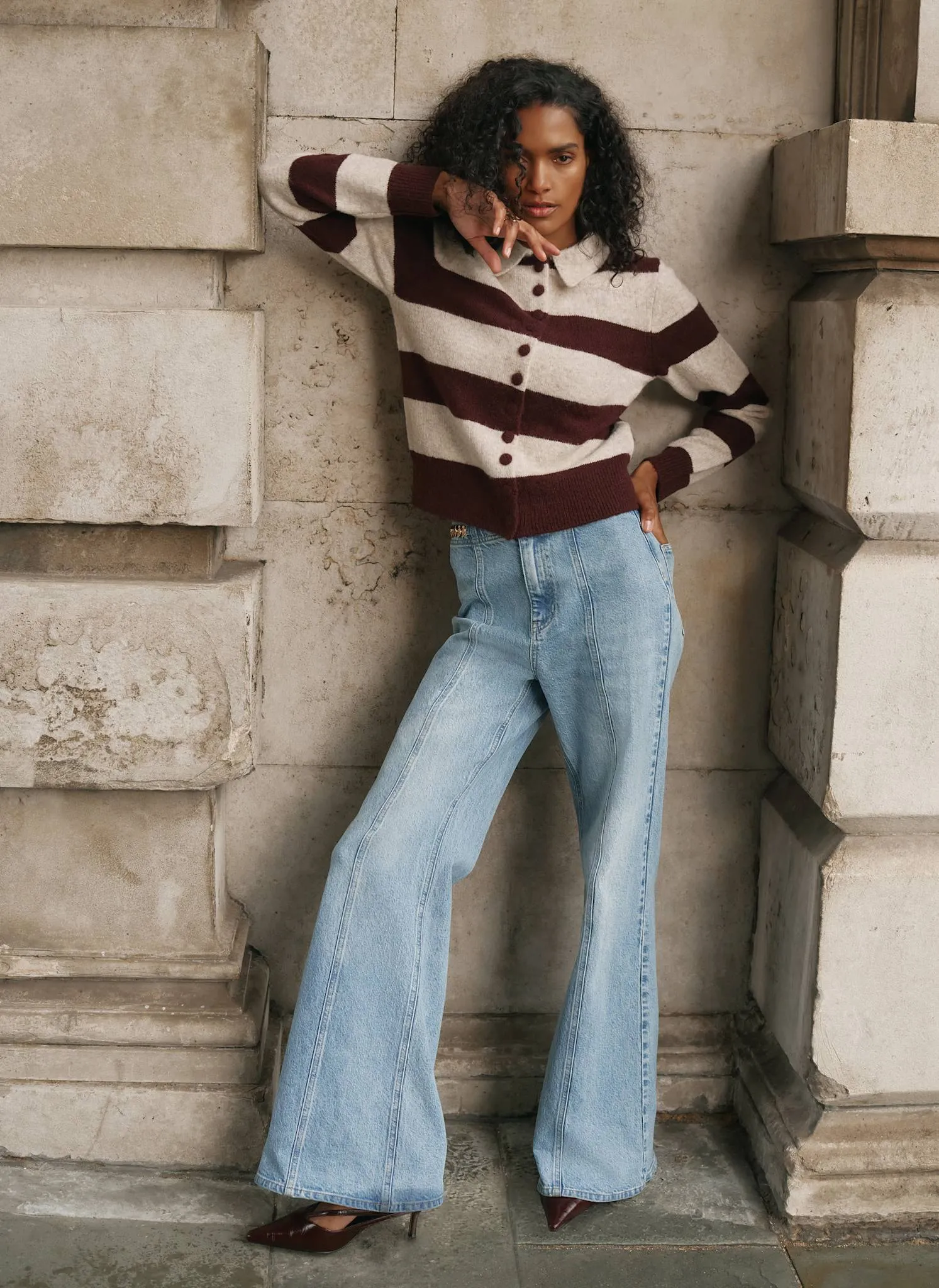 Burgundy Striped Knit Cardigan sold by Mint Velvet product image thumbnail 3