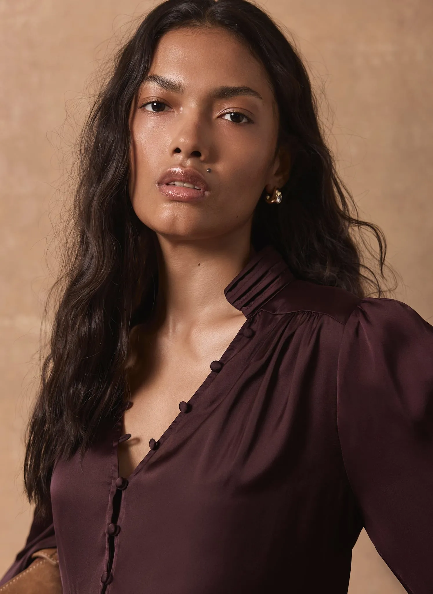 Burgundy Satin Long Sleeve Blouse sold by Mint Velvet product image thumbnail 3