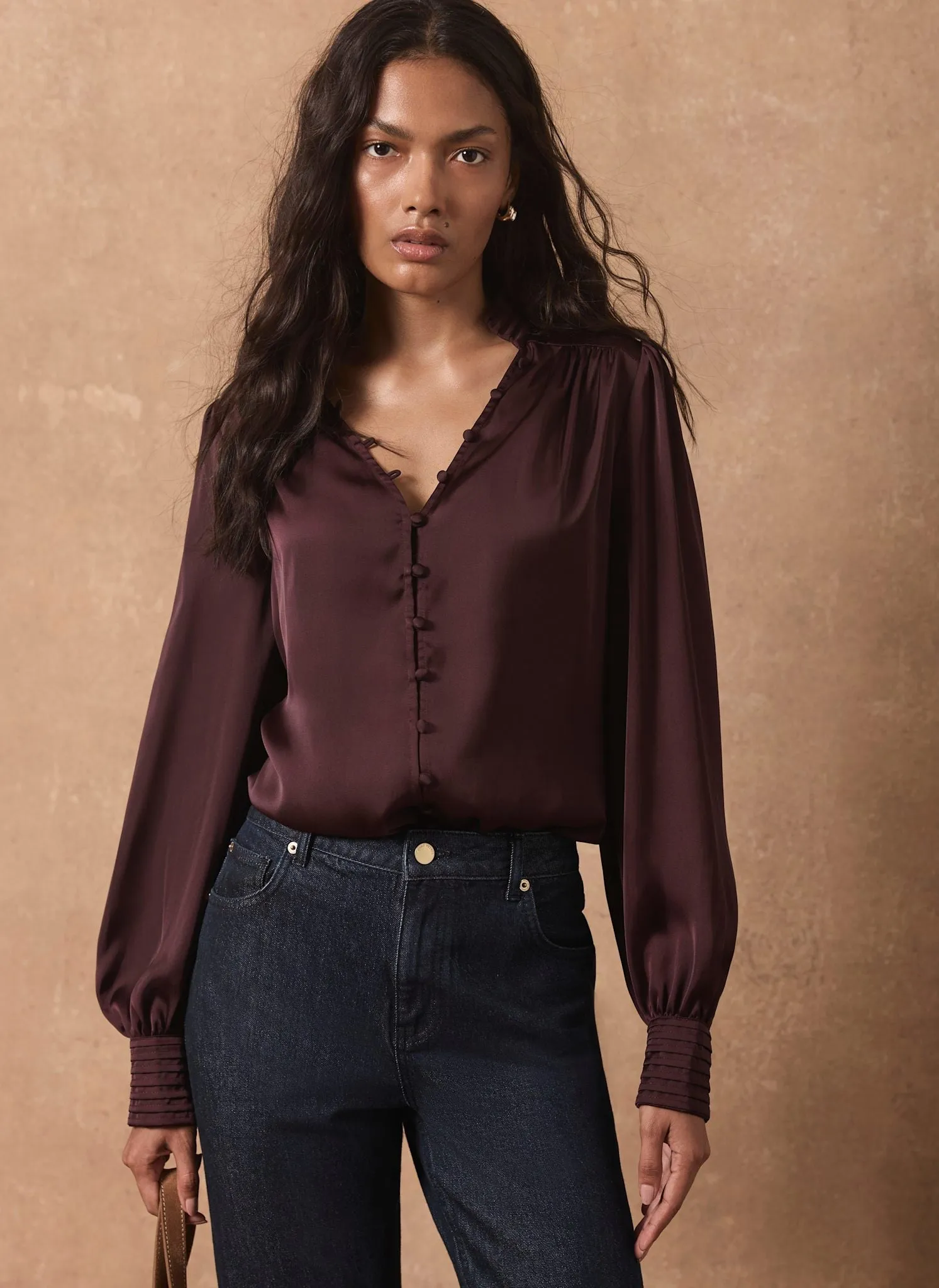 Burgundy Satin Long Sleeve Blouse sold by Mint Velvet product image thumbnail 2
